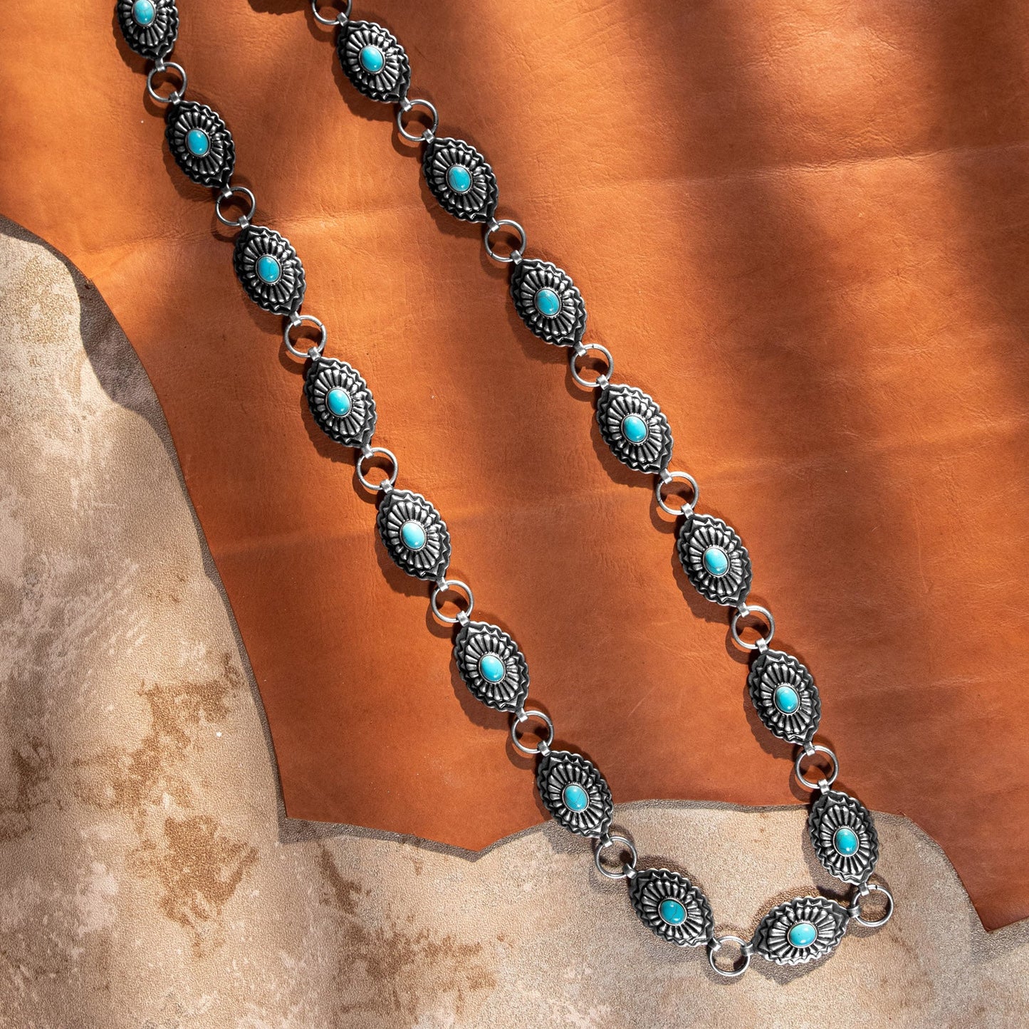 CB1017 - Rustic Couture Western Southwestern Medallion Concho Link Chain Belt