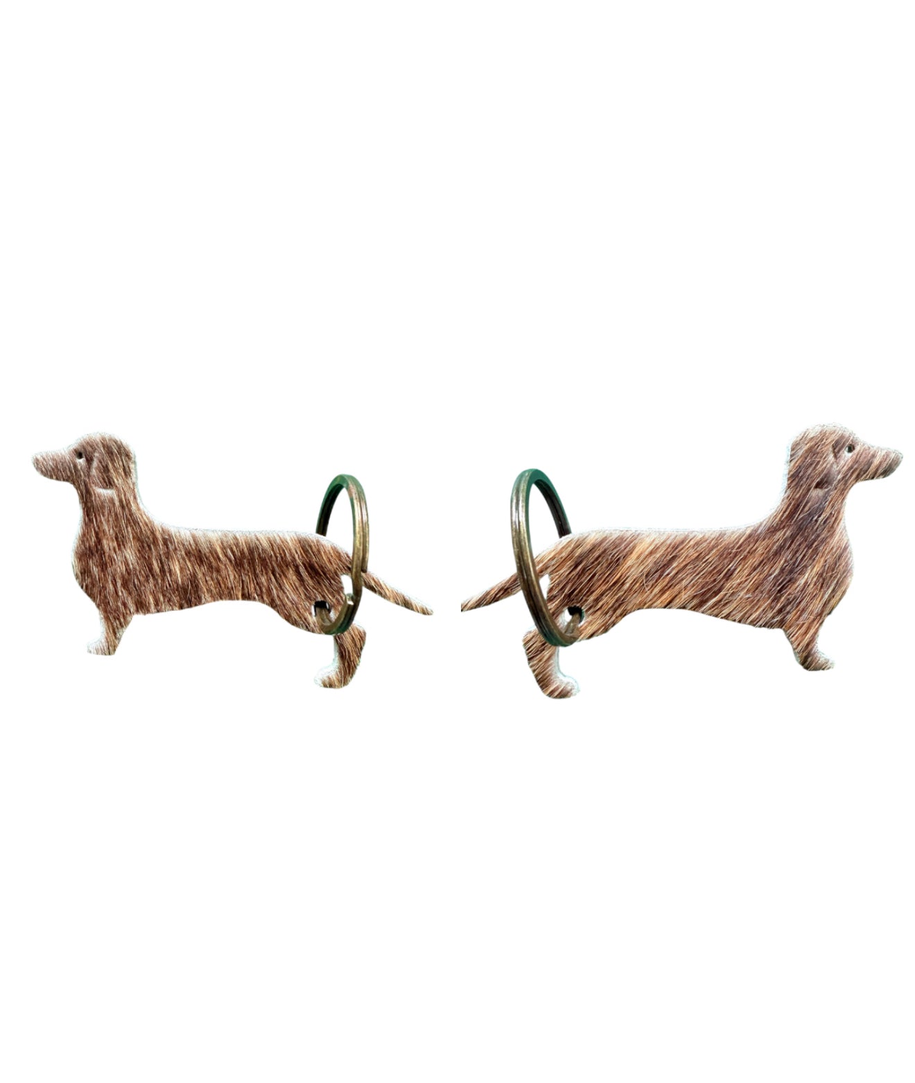 A8750 - Double Sided 100% Hair On Hide Leather Dashshund Tag Keychain - Rawhide Western Wear