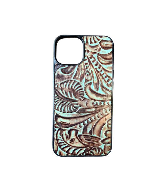 A8440 - IPhone 14 Tooled Leather w Rubber Case