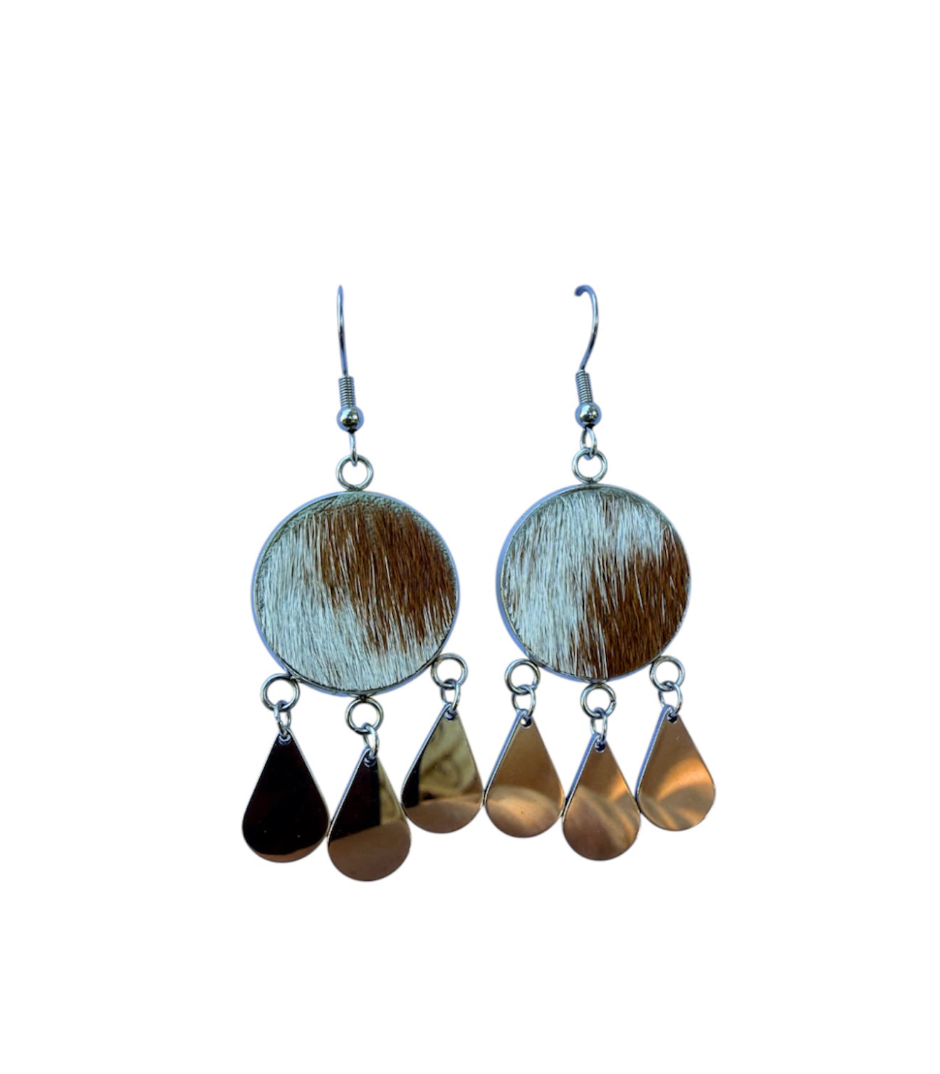 J6979 - Round Hide Fishhook Dangle Earrings