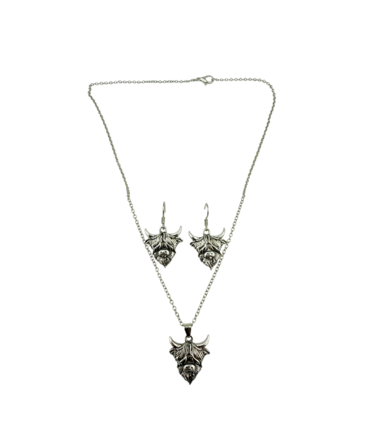 J7082 - Highland Cow Earrings & Necklace Set