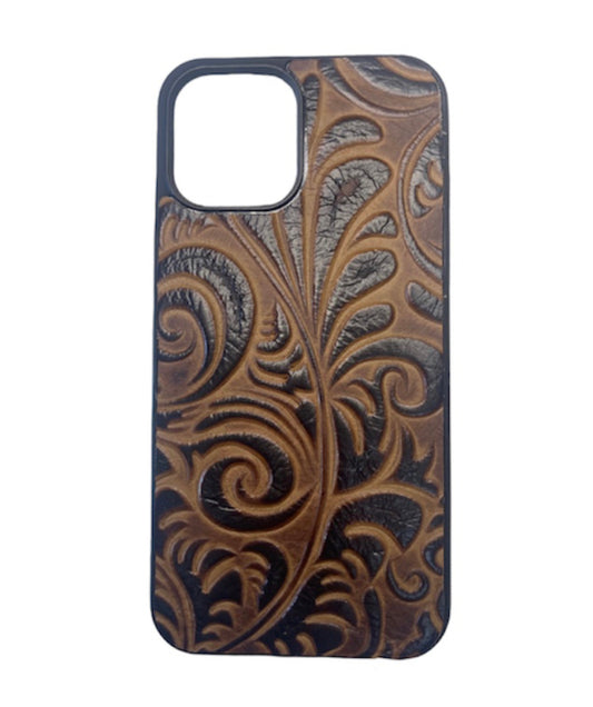 A8425 - IPhone 13 Tooled Leather w Rubber Case
