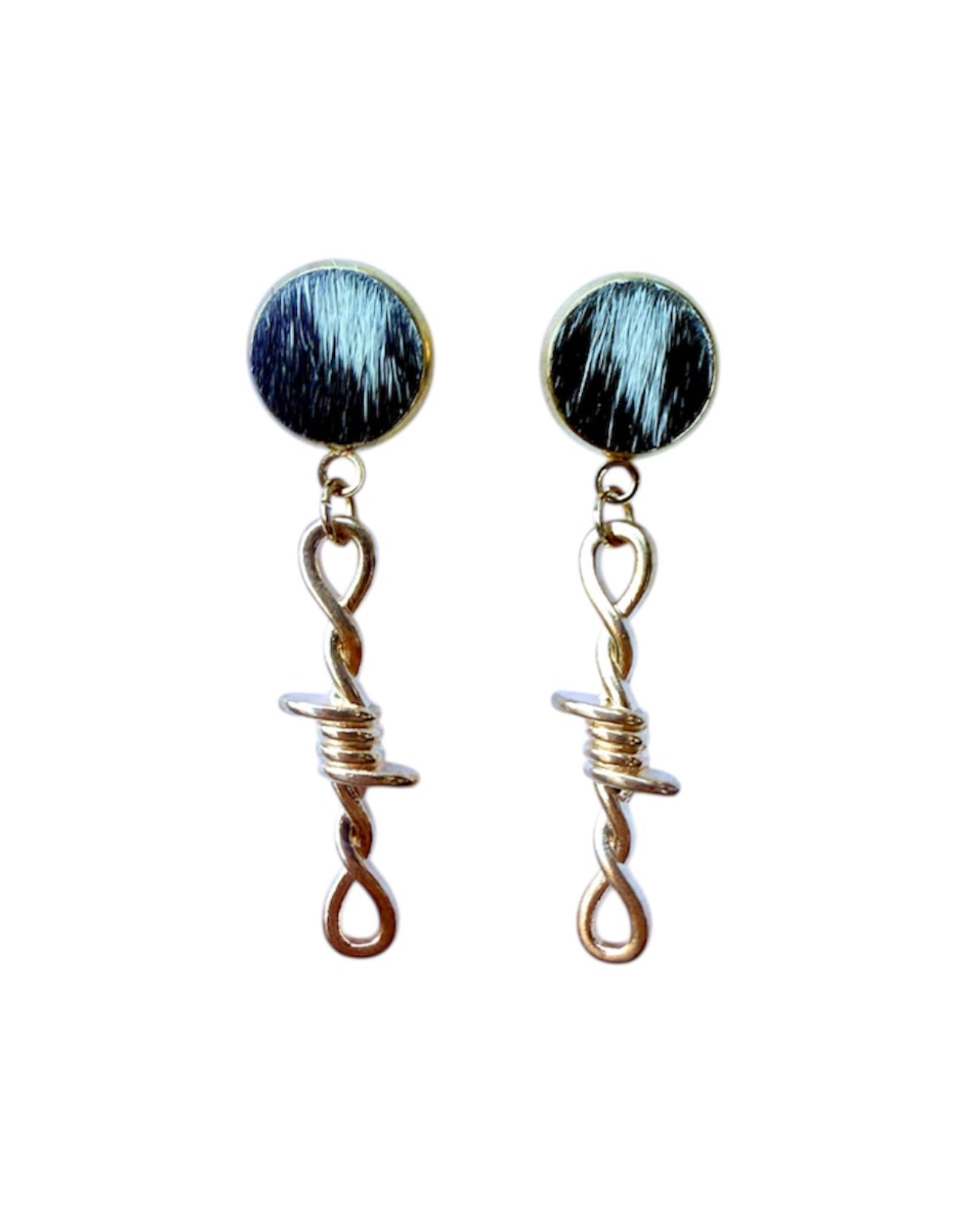 J7033A - 100% Hair on Hide Stud Dangle Earrings