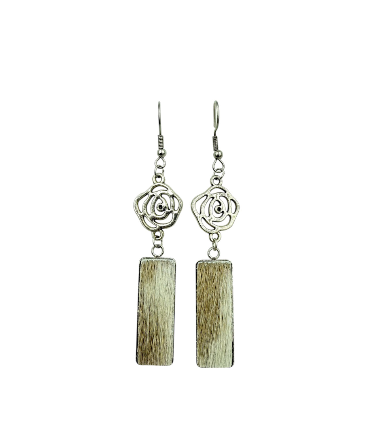 J7092B - Flower 100% Hair on Hide Earrings