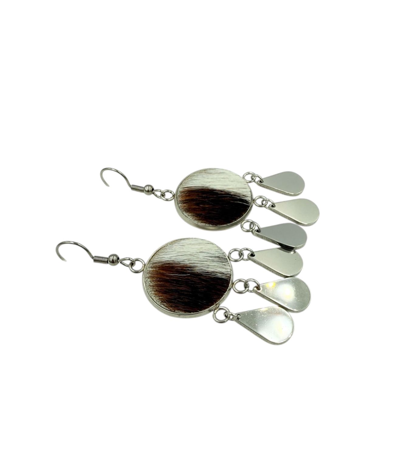 J6979A - Round Hide Fishhook Dangle Earrings