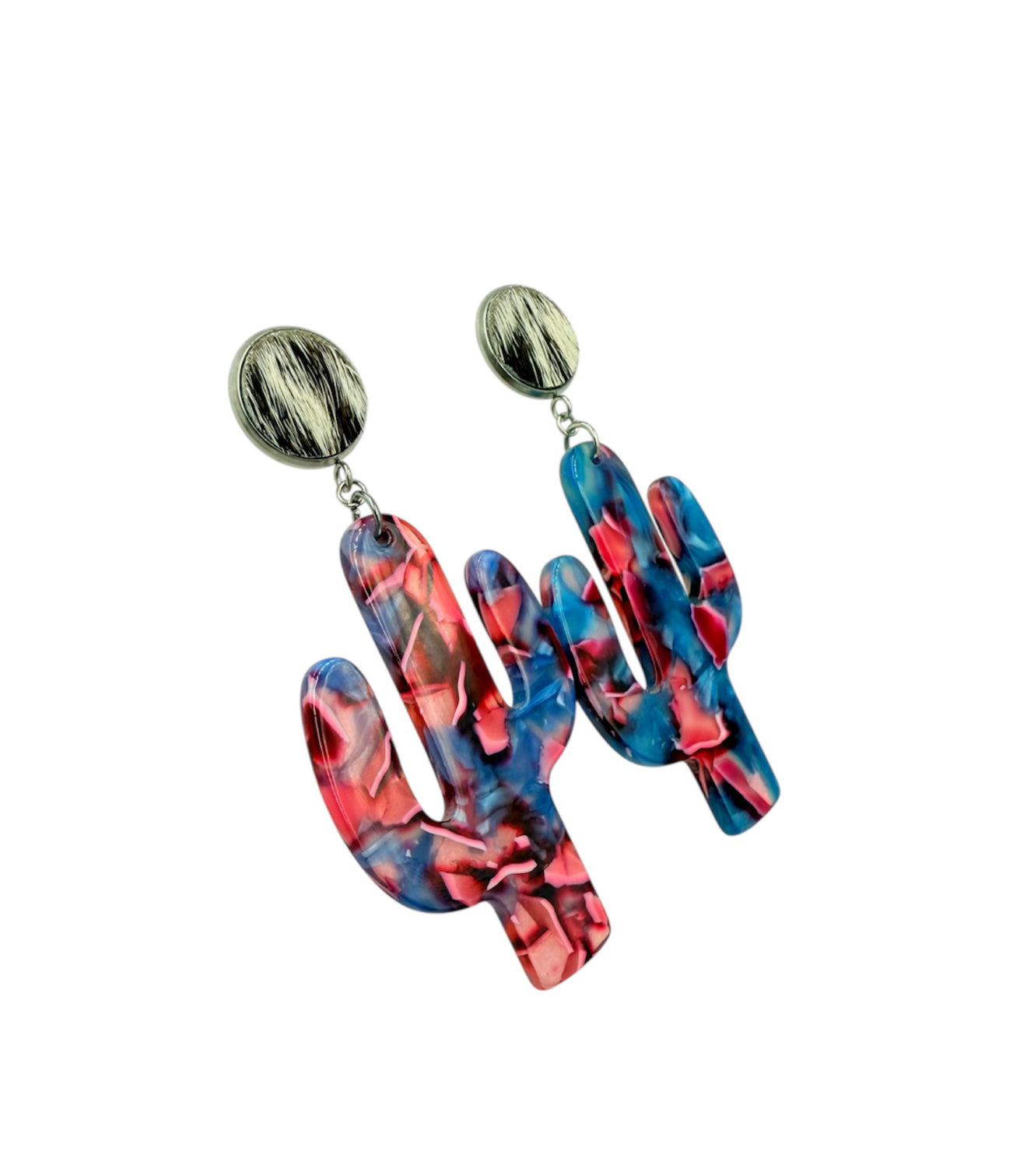 J7095B - 100% Hair on Hide Stud Dangle Earrings