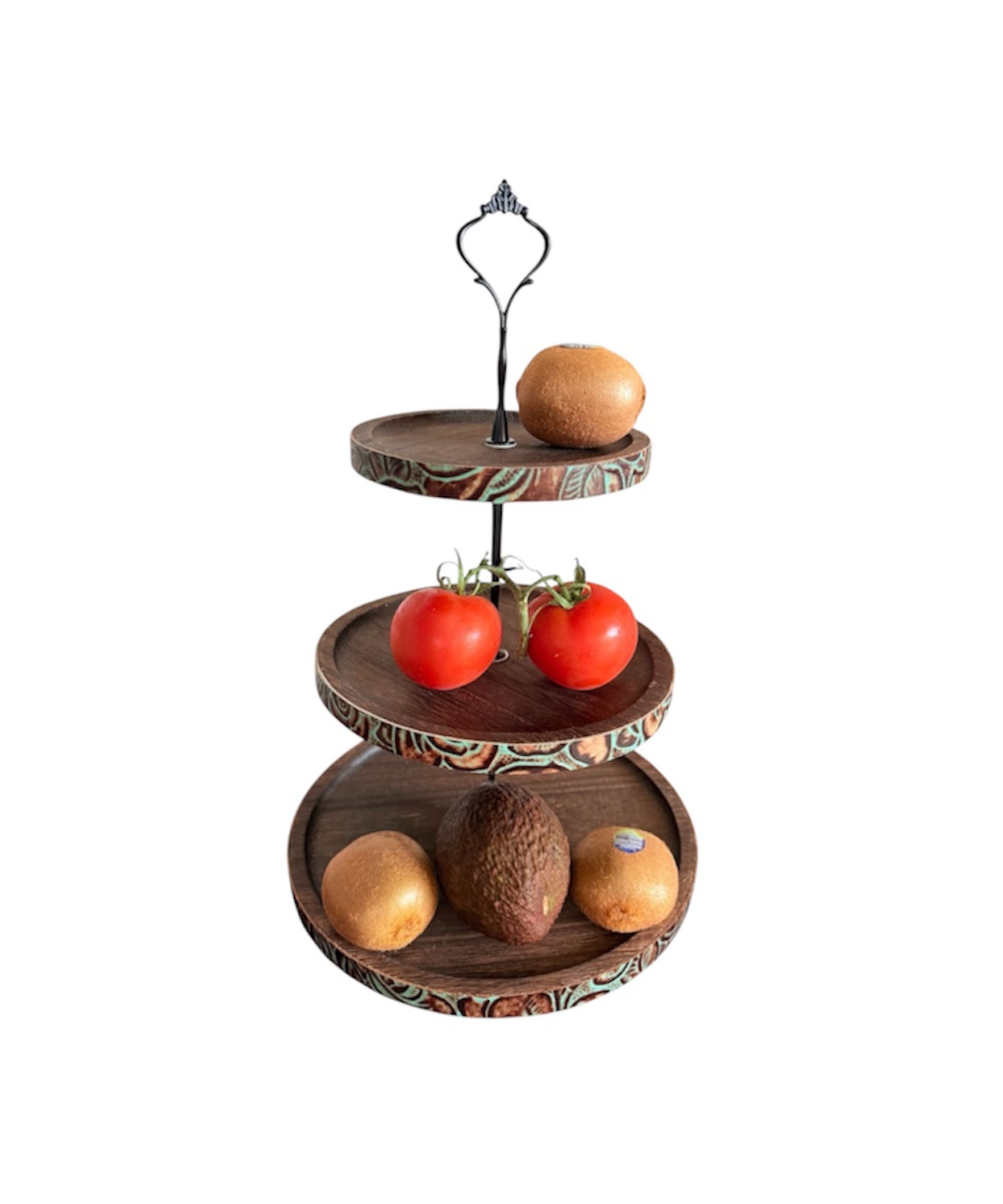 A8907E - Wooden Cupcake/Fruit Stand w Real Leather Trim