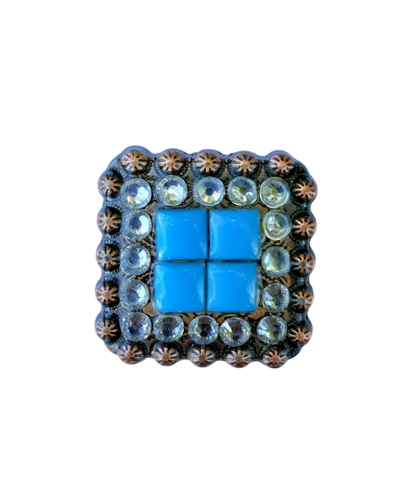 A7633 - Square Antique Copper Berry with Blue Stone Concho