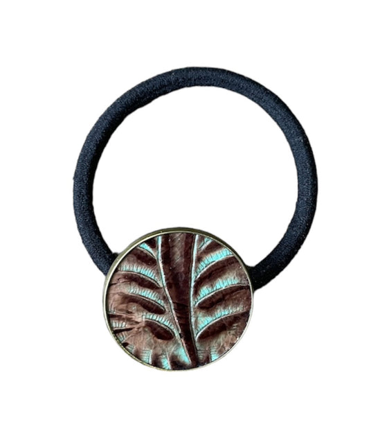 A8685 - Real Tooled Leather Bezel Hair Tie