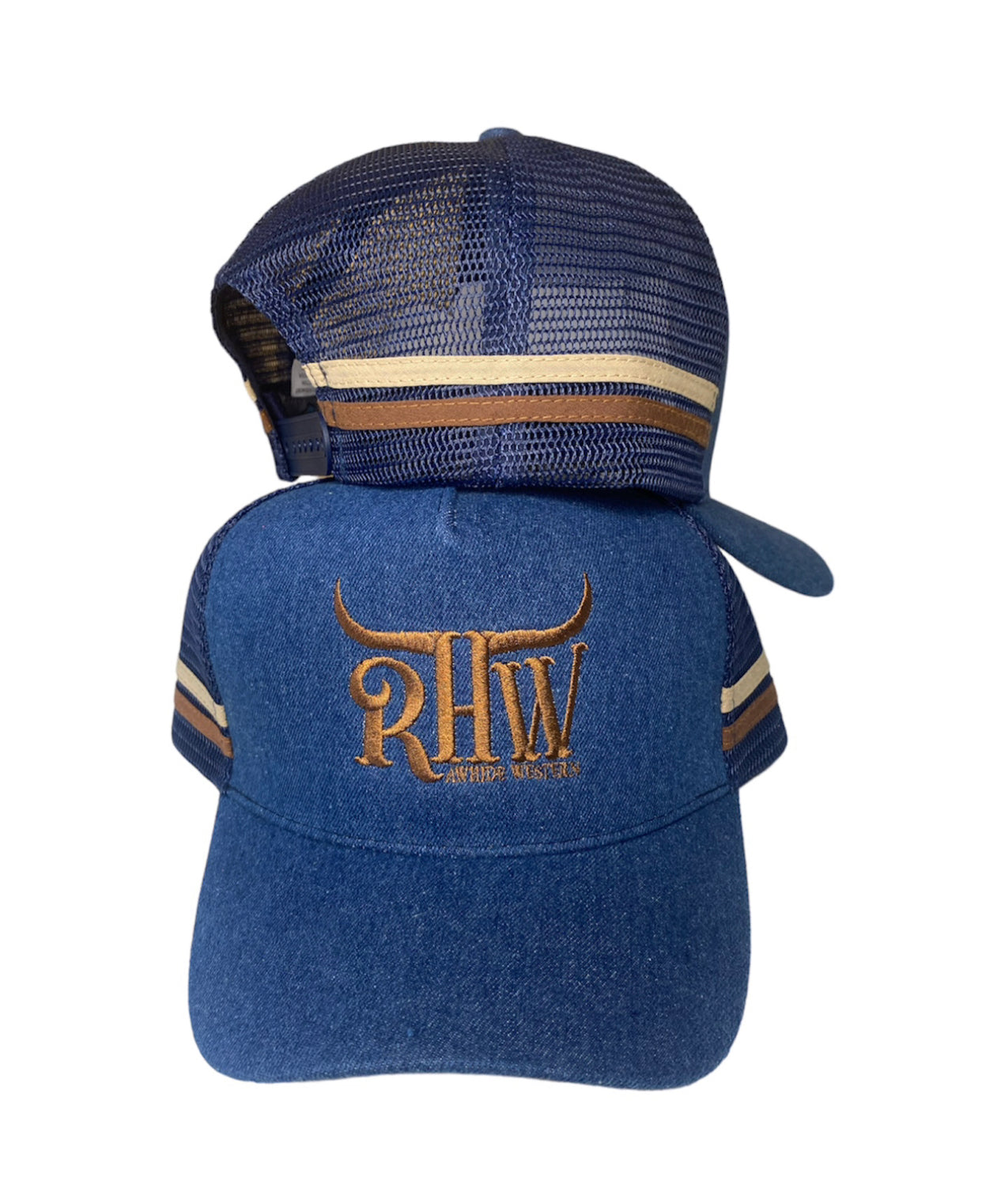 P4147 - RHW Denim & Carved Western Trucker Cap