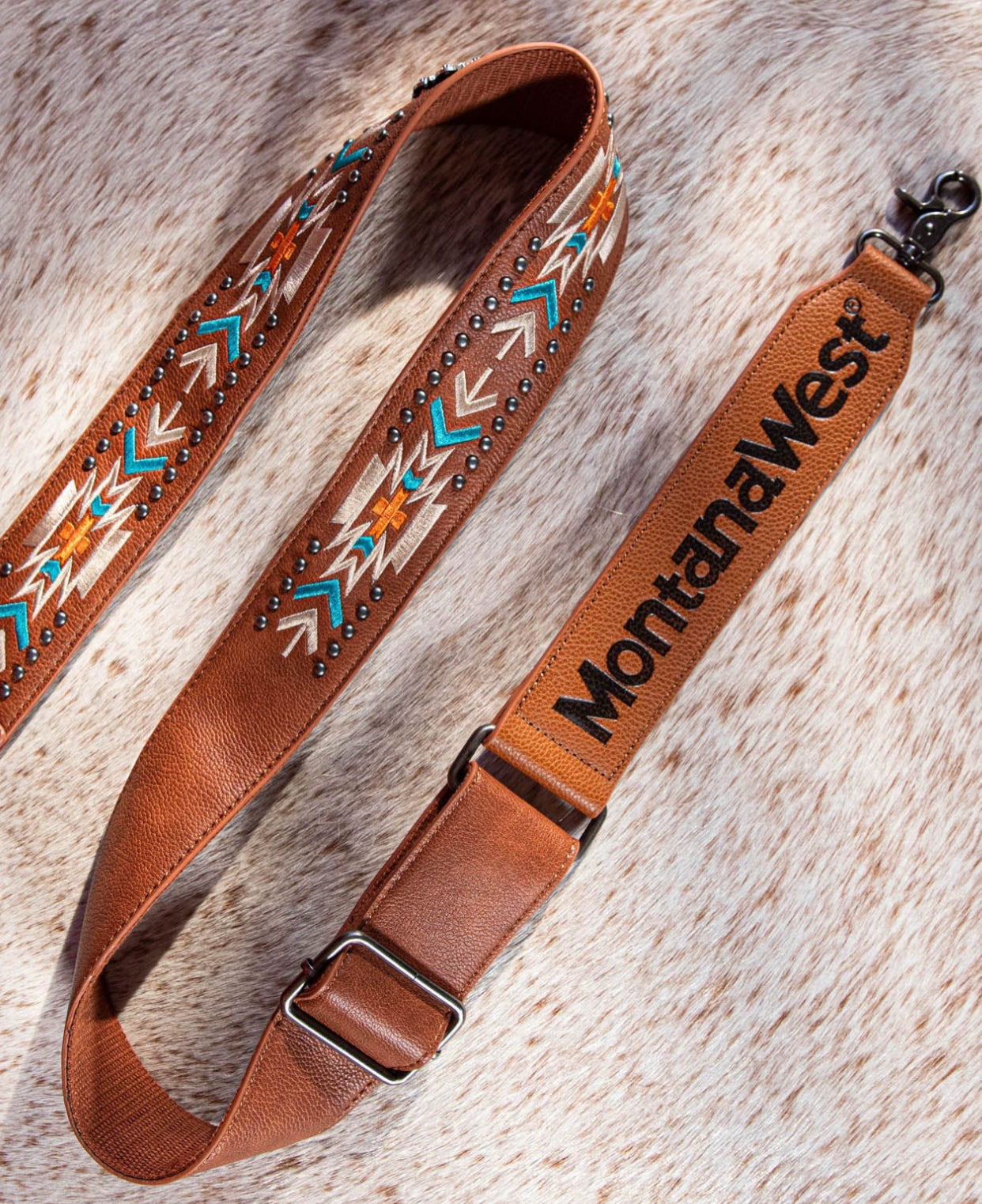 PST2004 - Montana West Western Guitar Style Aztec Crossbody Strap -Brown