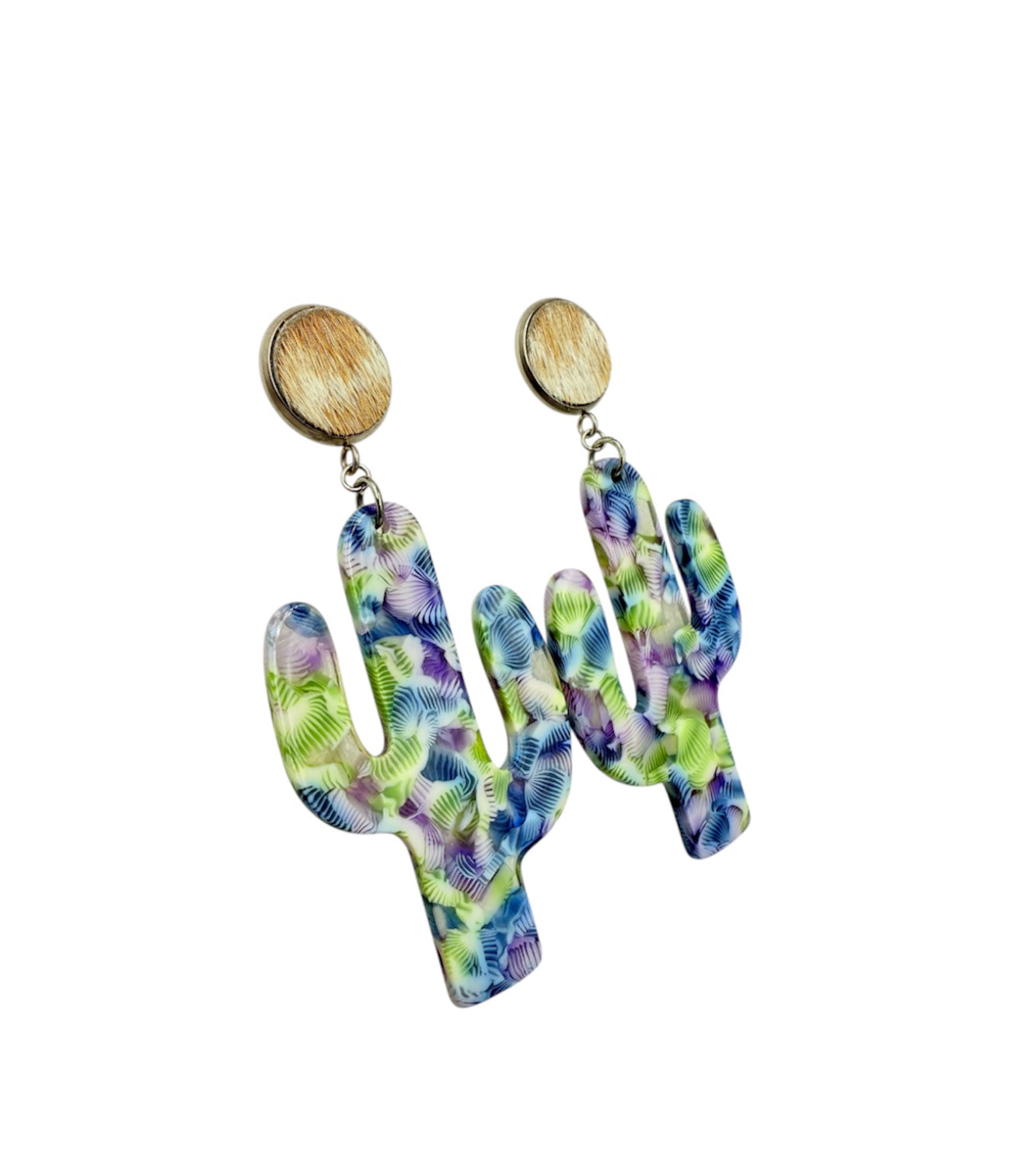 J7095C - 100% Hair on Hide Stud Dangle Earrings