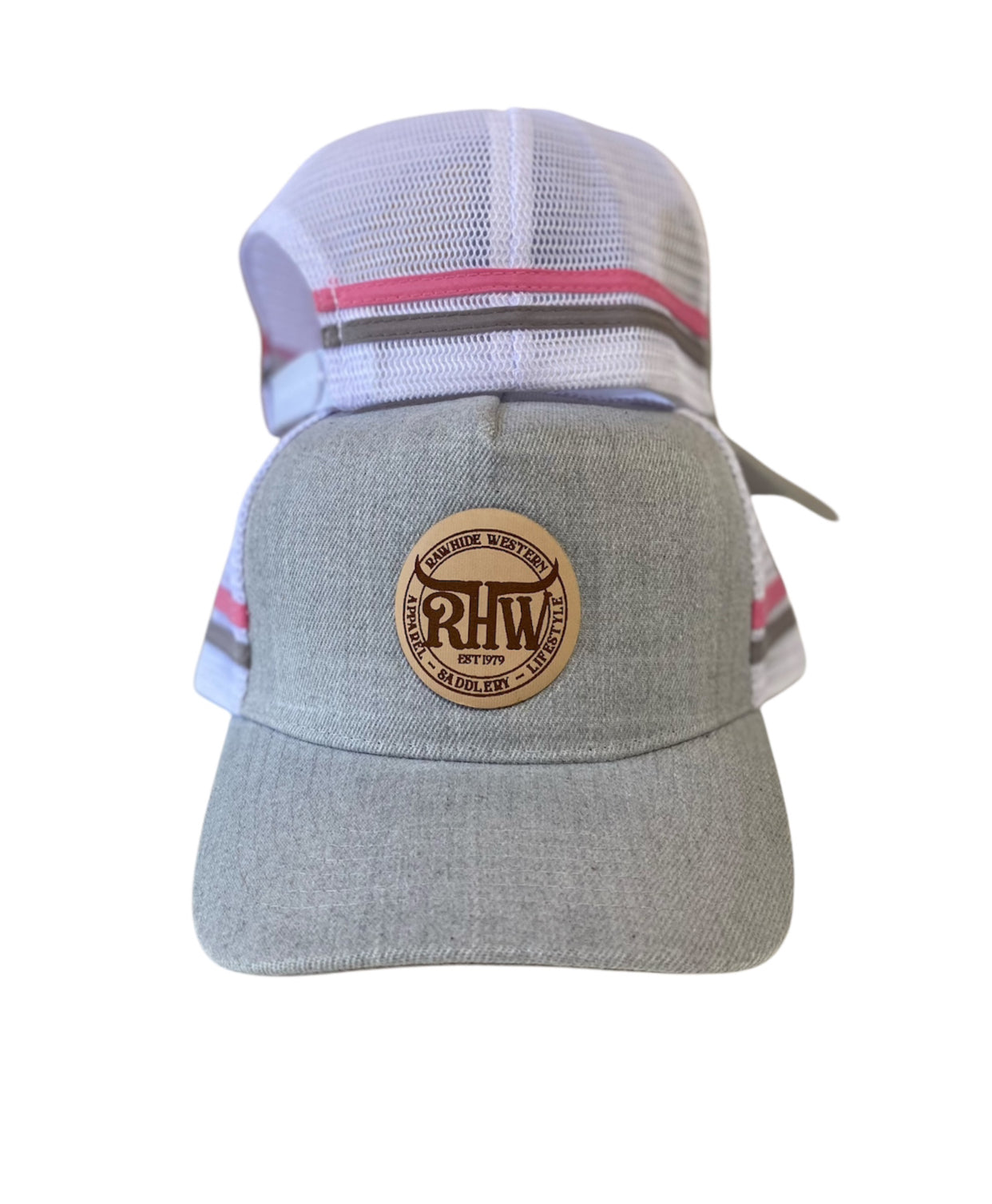 P4207 - Rawhide Lifestyle Grey Leather Patch Country Trucker Cap