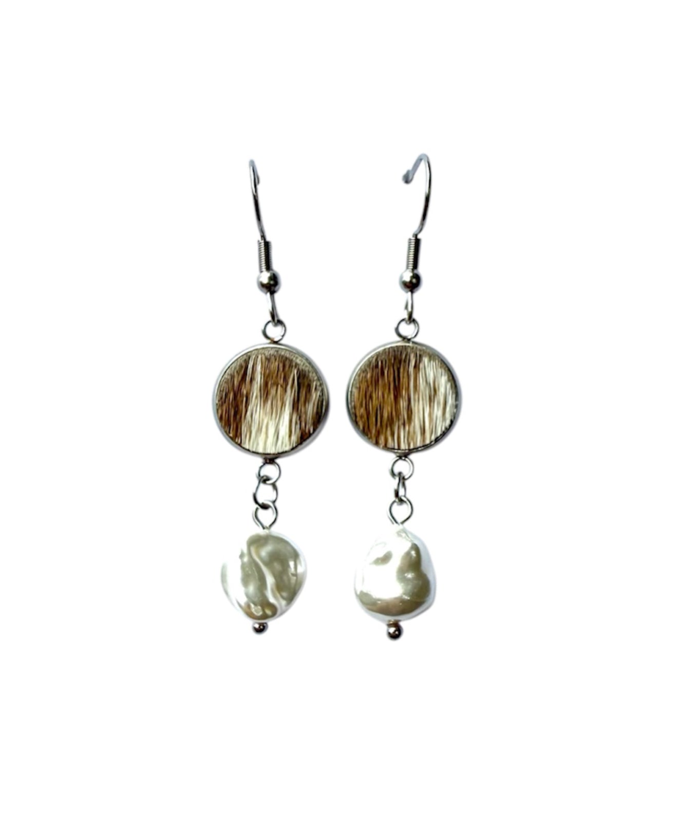 J6672C - 100% Hair on Hide Earrings with Pearl Drop