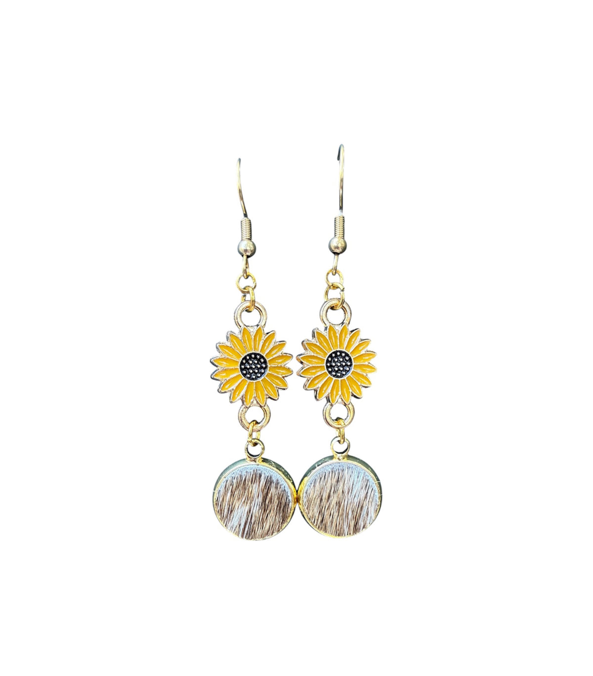 J6680A - 100% Hair on Hide Earrings with Sunflower