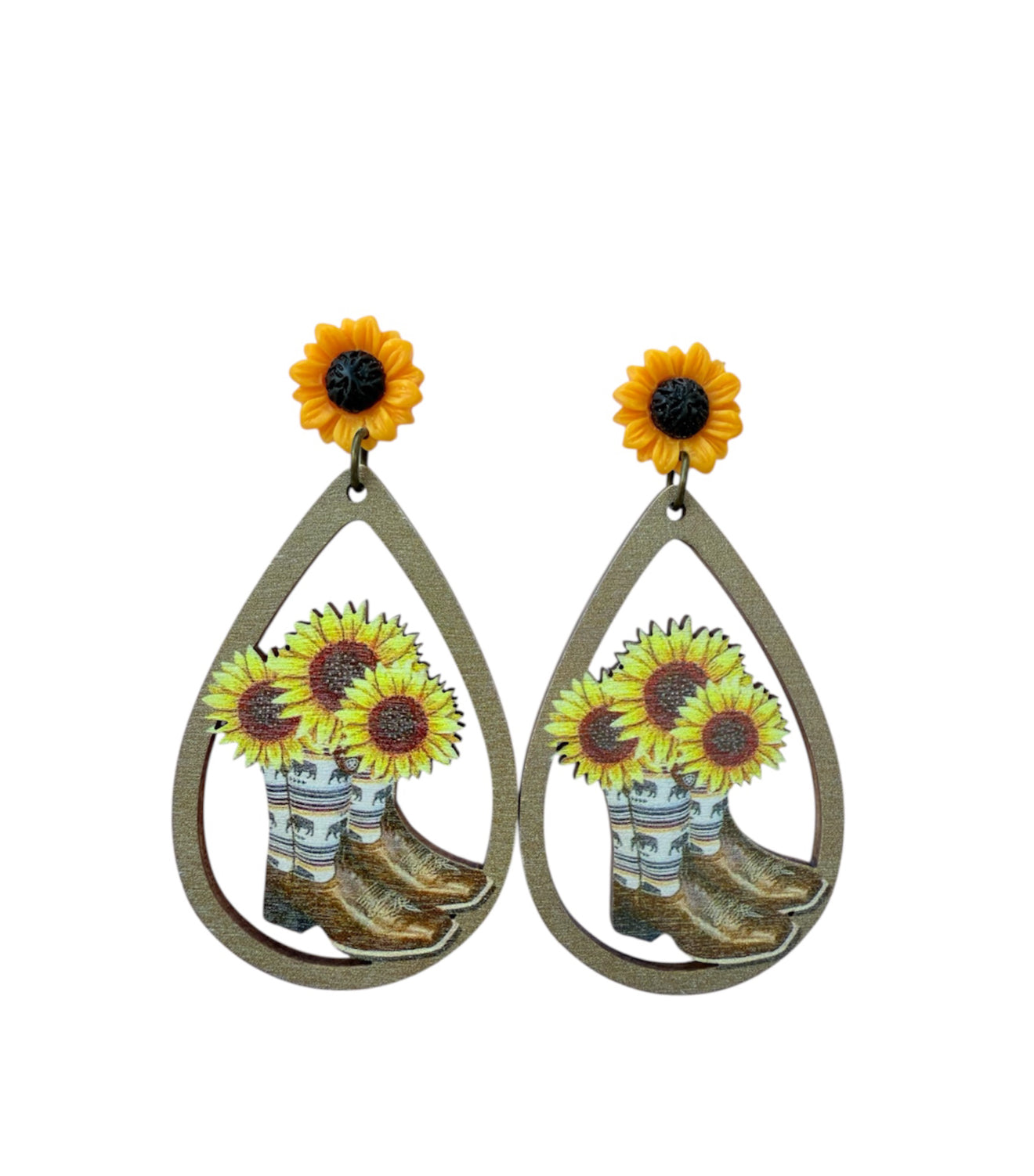 J7055 - Sunflower Stud w Boot Dangle Earrings