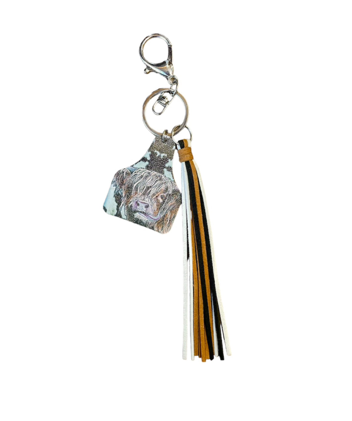 A8759 - Highland Cow tag with Leather Tassel Clip