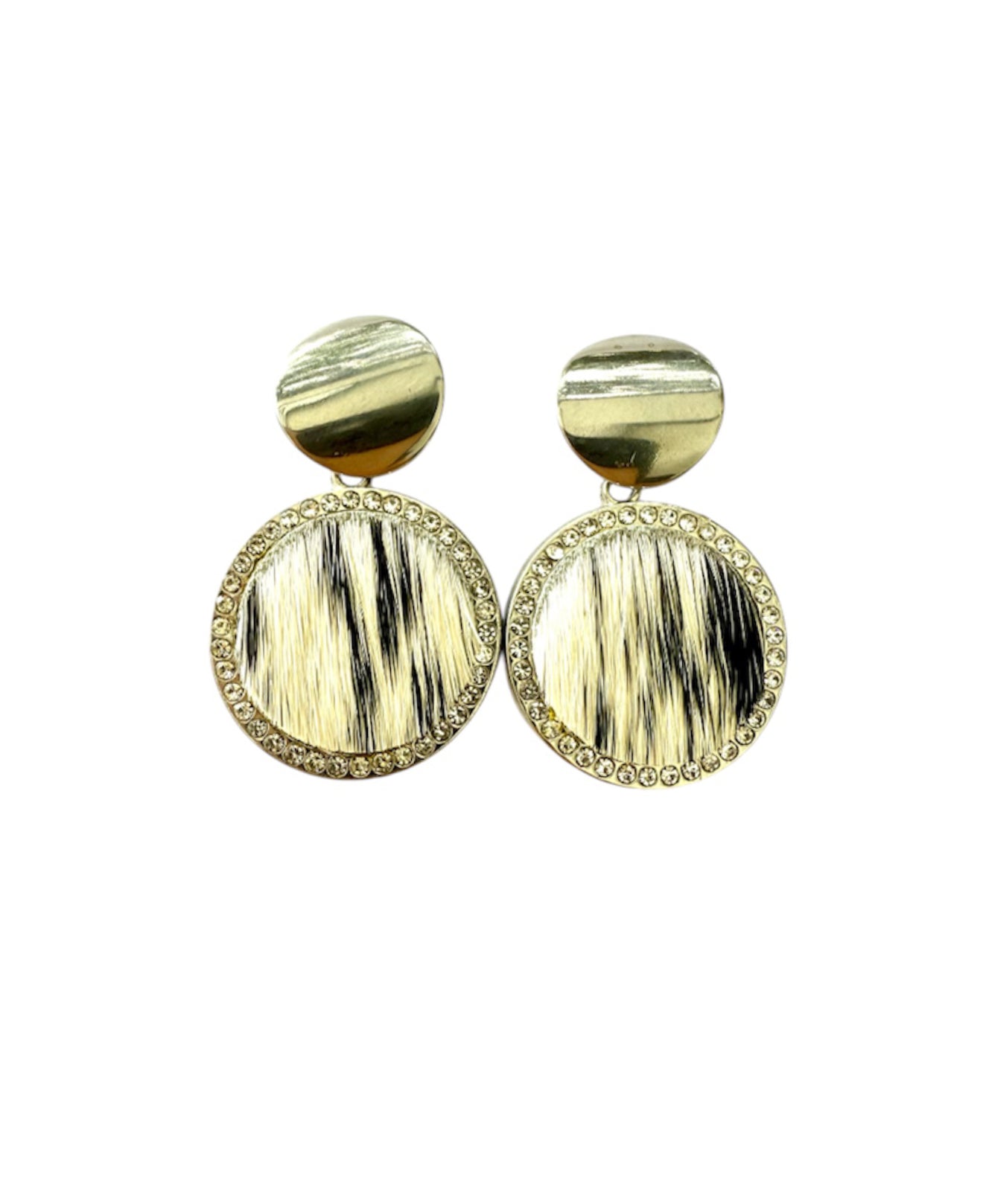 J6684D - 100% Hair on Hide Earrings with Diamantes
