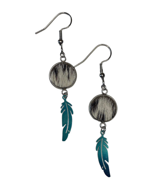 J6681B - 100% Hair on Hide Earrings with Feather