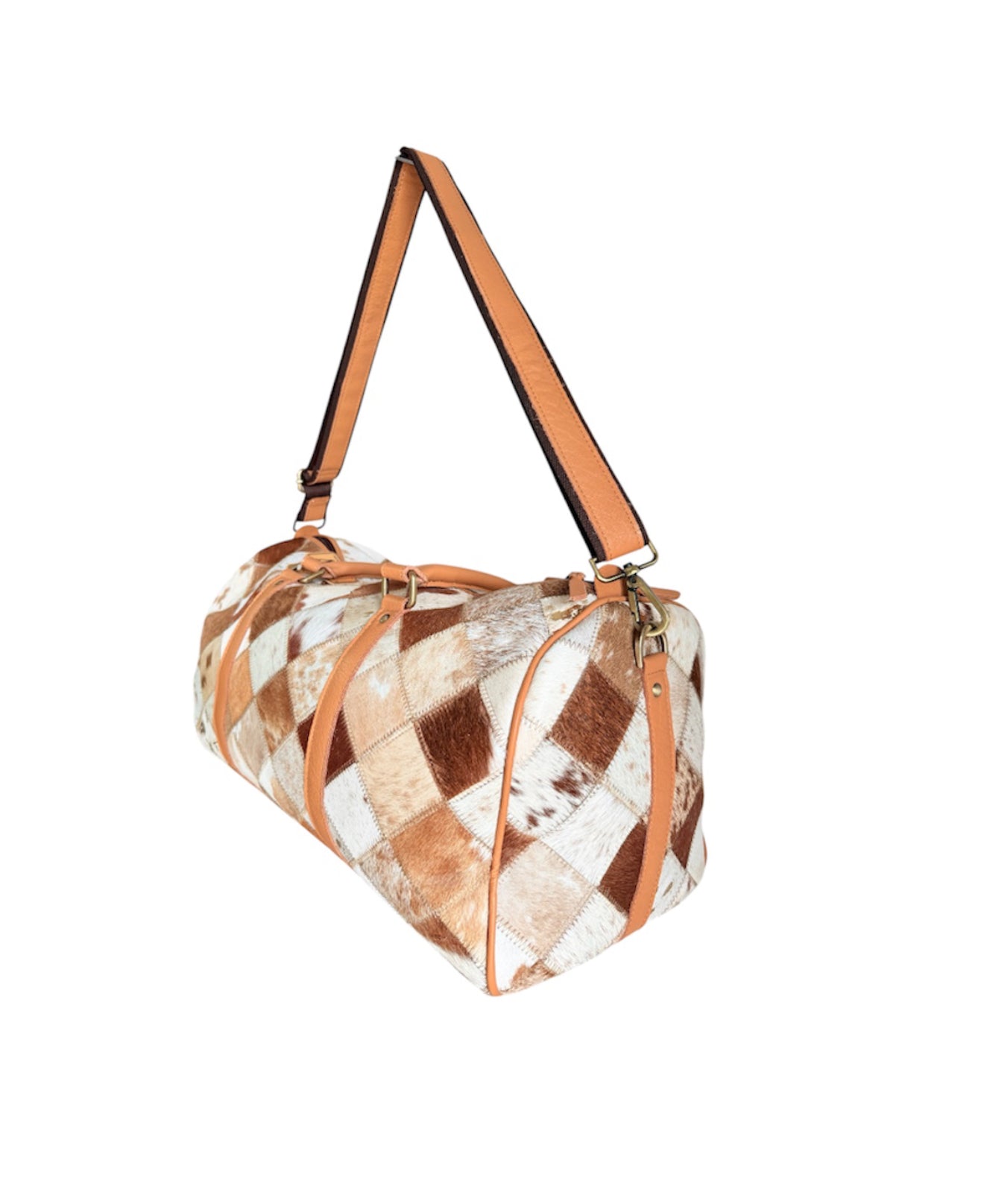 AT67 - Hair On Hide Patchwork Travel Duffel Bag