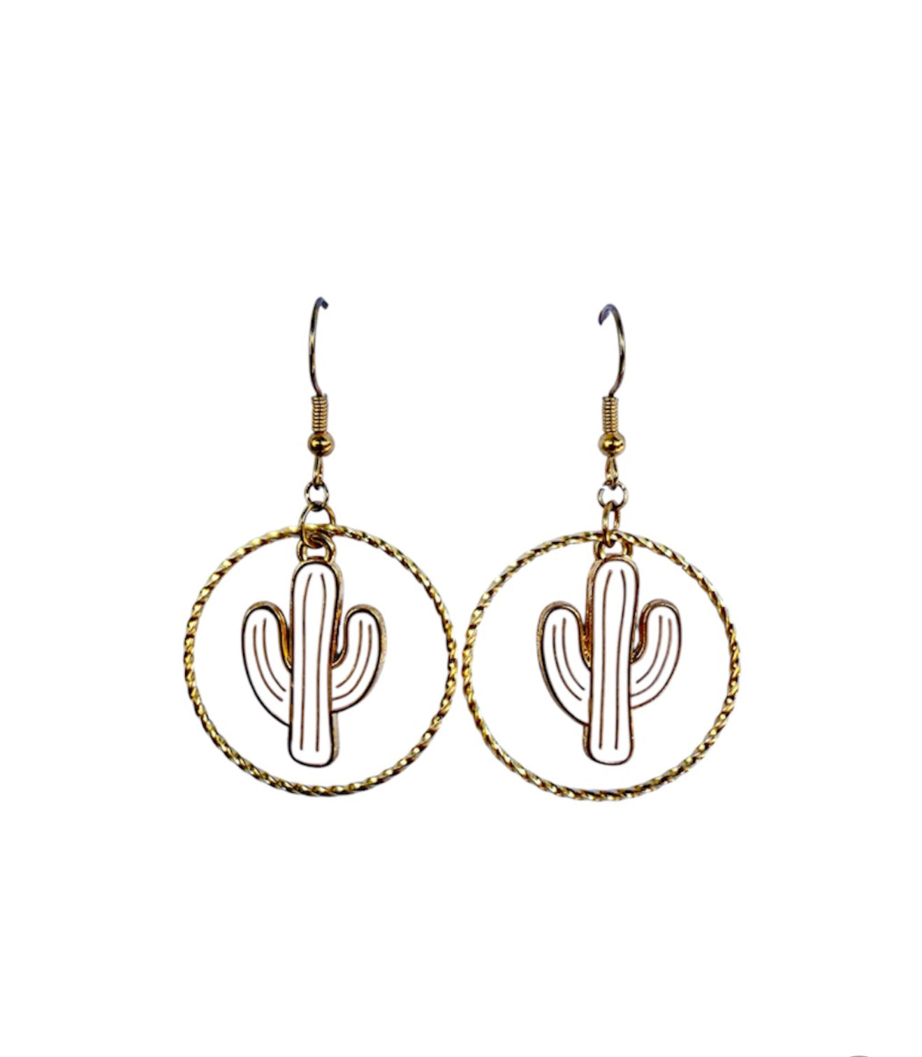 J7011C - Gold Colour Dangle Earrings with Cactus