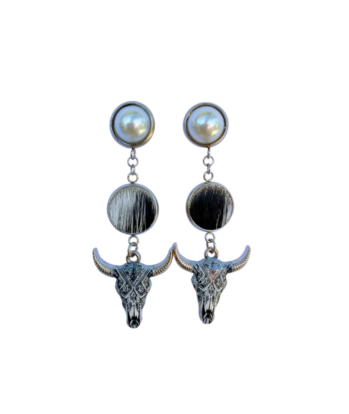 J7088A - Pearl Stud 100% Hair on Hide Earrings