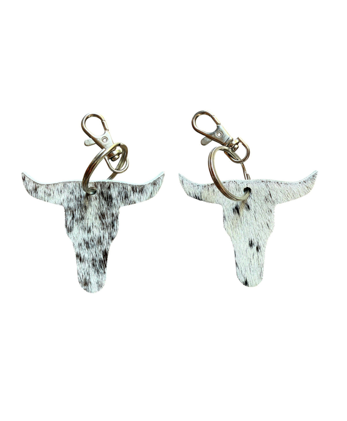 A8742 - Double Sided 100% Hair On Hide Leather Bull Tag Keychain - Rawhide Western Wear