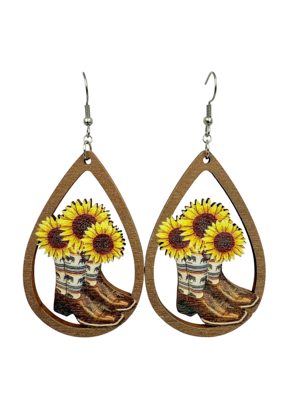 J6946A - Western Boot Wooden Earrings