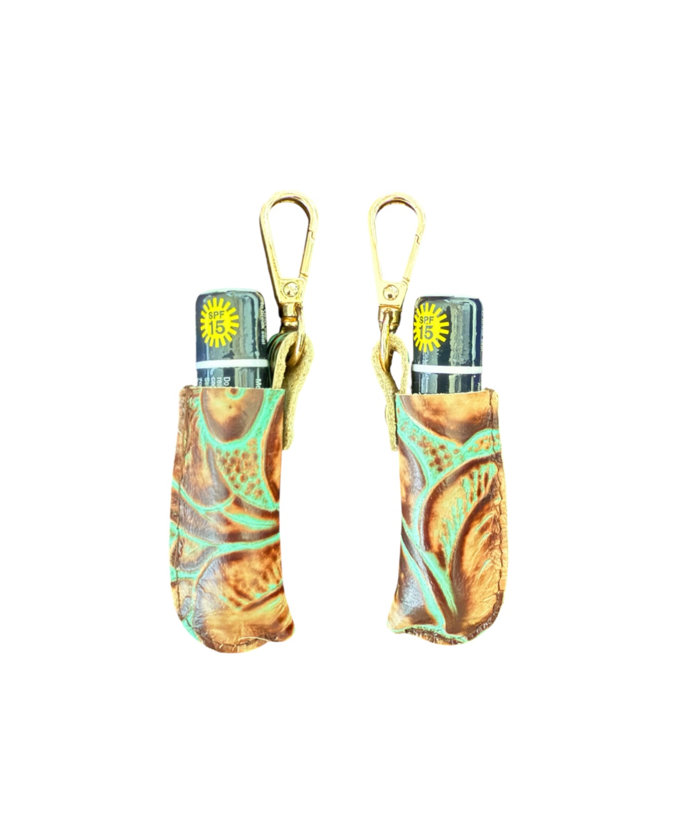 A8999 - Real Tooled Leather Lip Balm Holder w Clip