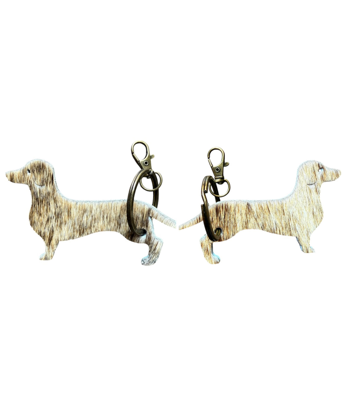 A8751 - Double Sided 100% Hair On Hide Leather Dashshund Tag Keychain - Rawhide Western Wear