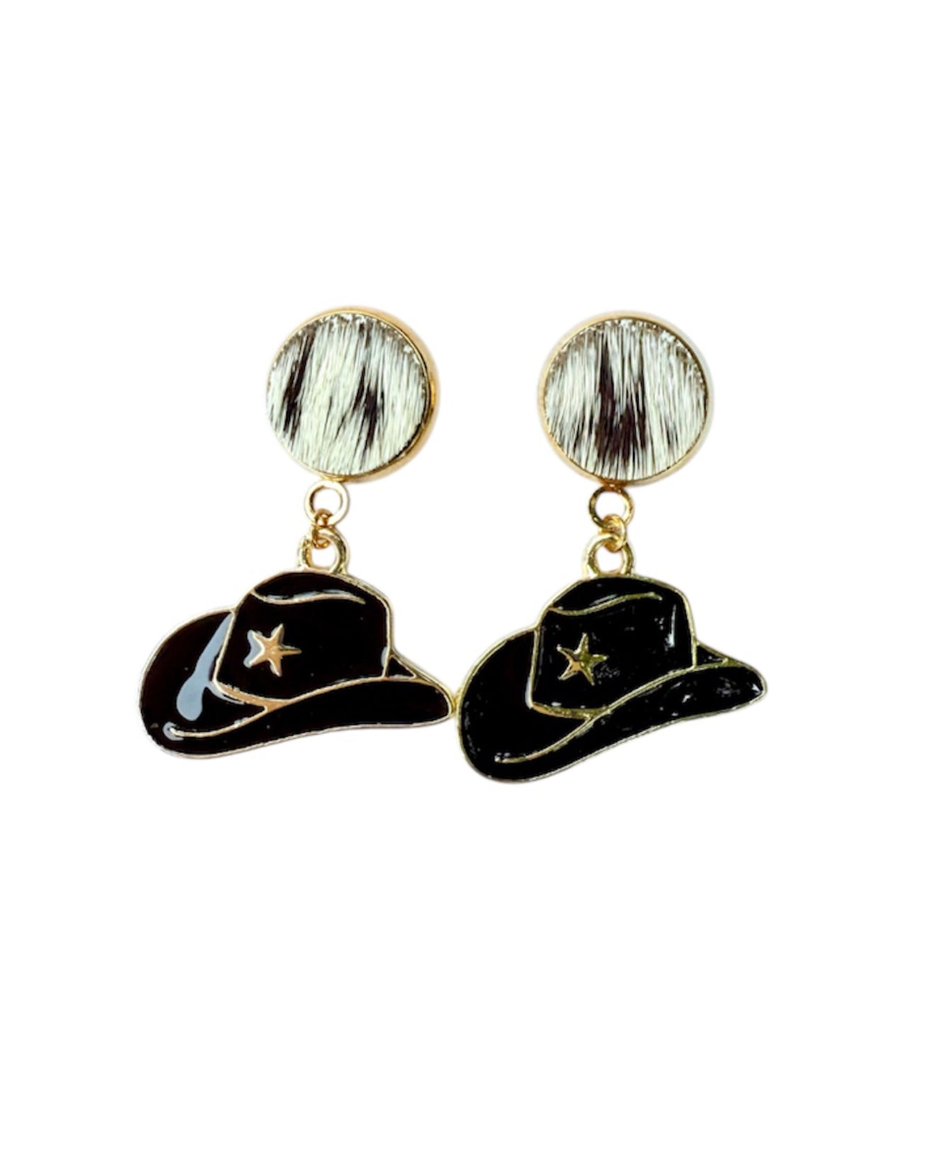J7018A - 100% Hair on Hide Stud Dangle Earrings