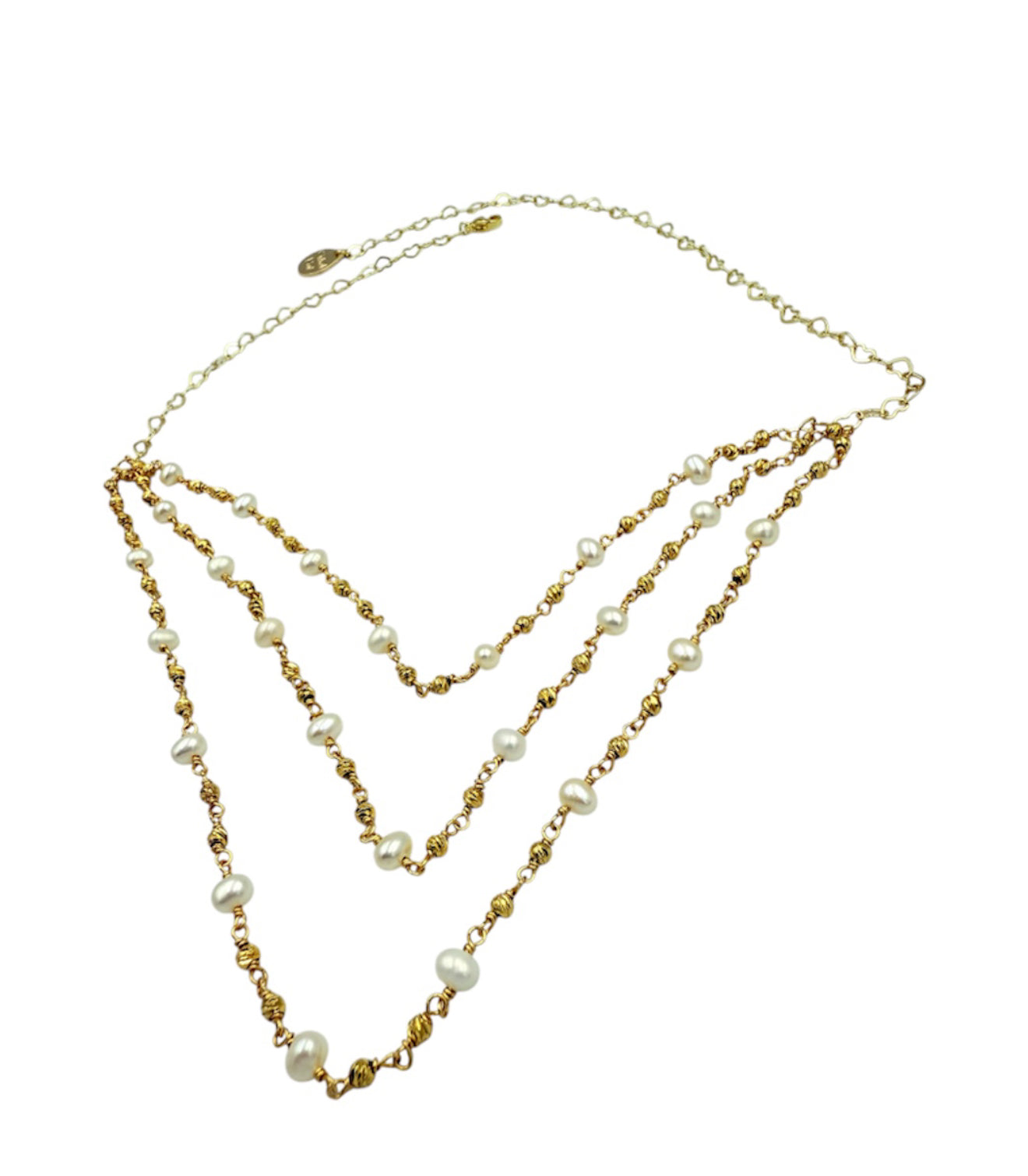 J7072 - 3 Layer Gold Colour Necklace W Freshwater Pearls