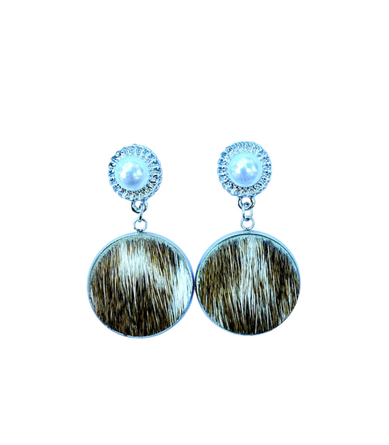 J6986A - 100% Hair on Hide Stud Dangle Earrings