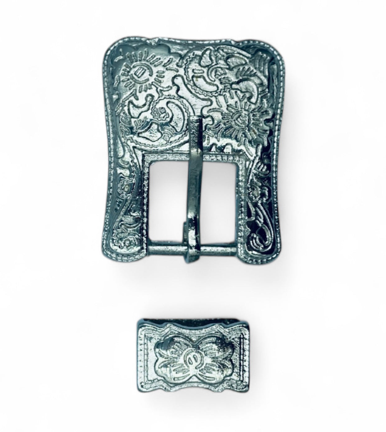 A7378 - Silver Floral Buckle & Keeper