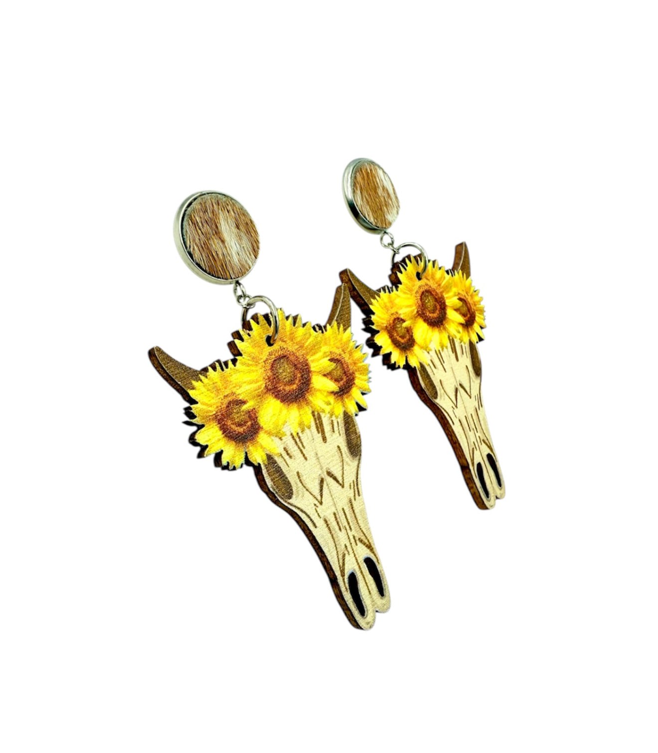 J7094 - 100% Hair on Hide Stud Dangle Earrings