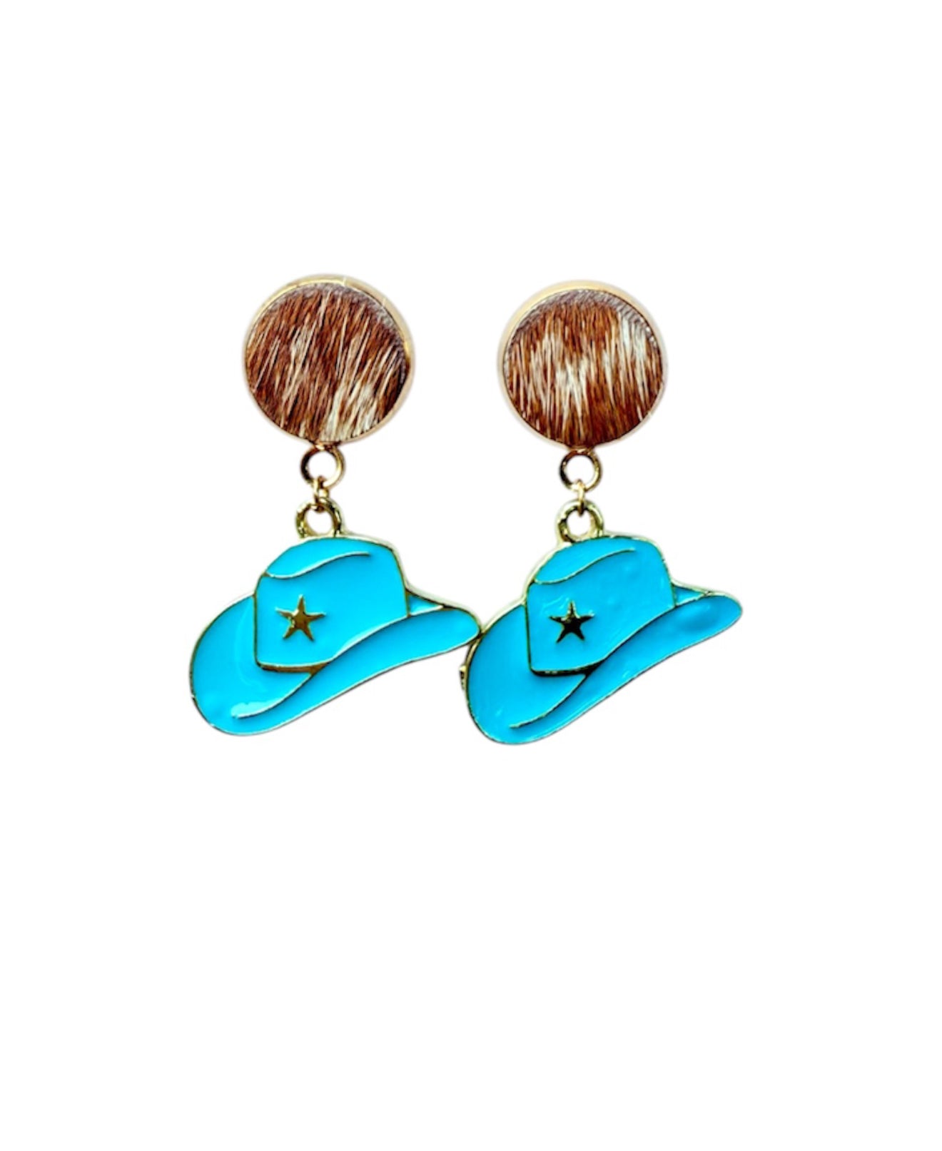J7018B - 100% Hair on Hide Stud Dangle Earrings