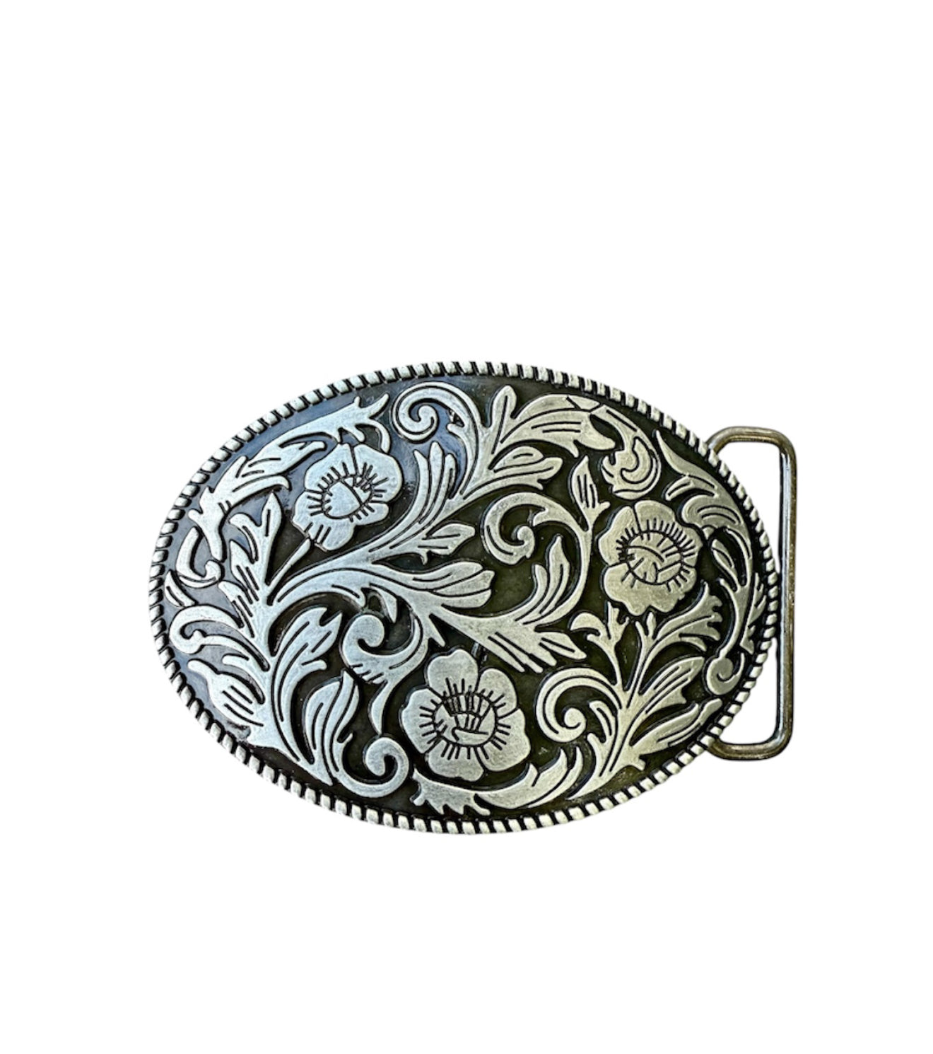 A8255 - Antique Silver Colour Floral Western Belt Buckle