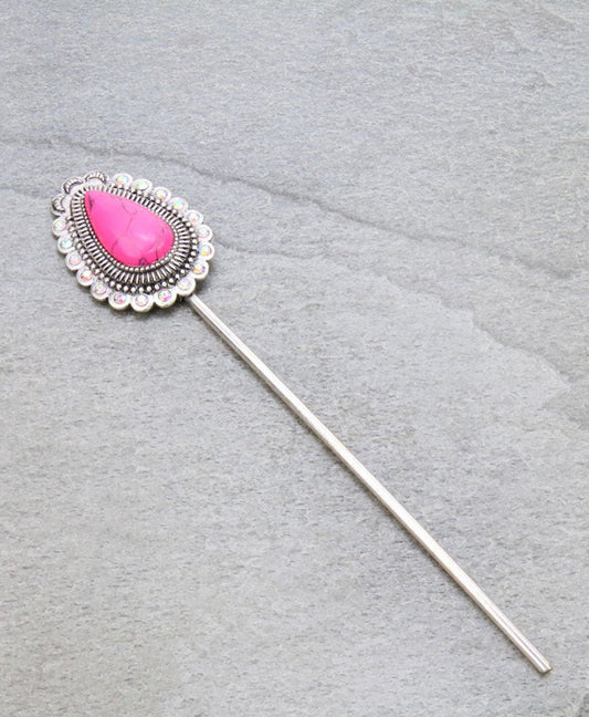 J6732P - 6″ Western Teardrop Stone Hair Pin