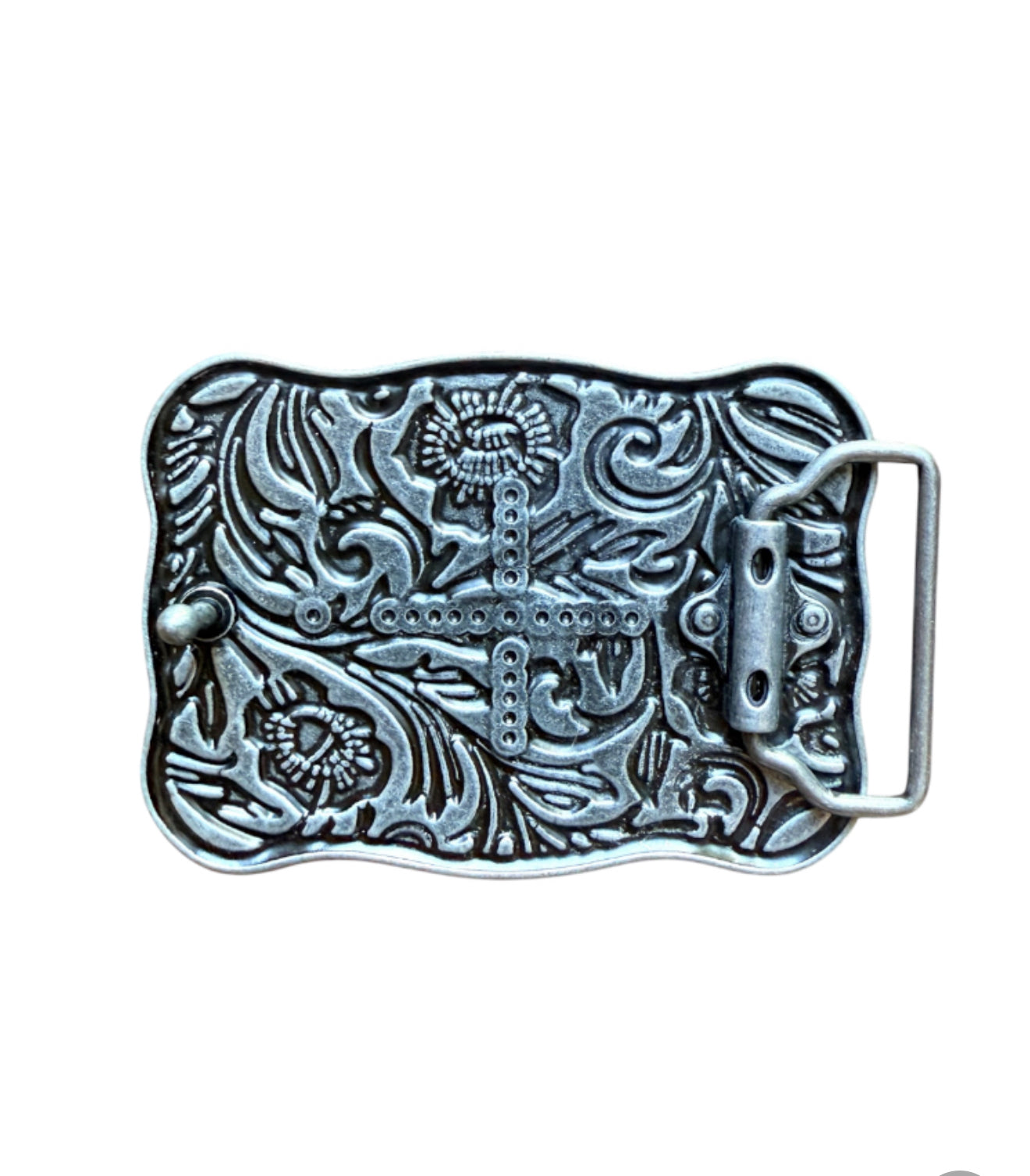 A8255 - Antique Silver Colour Floral Western Belt Buckle