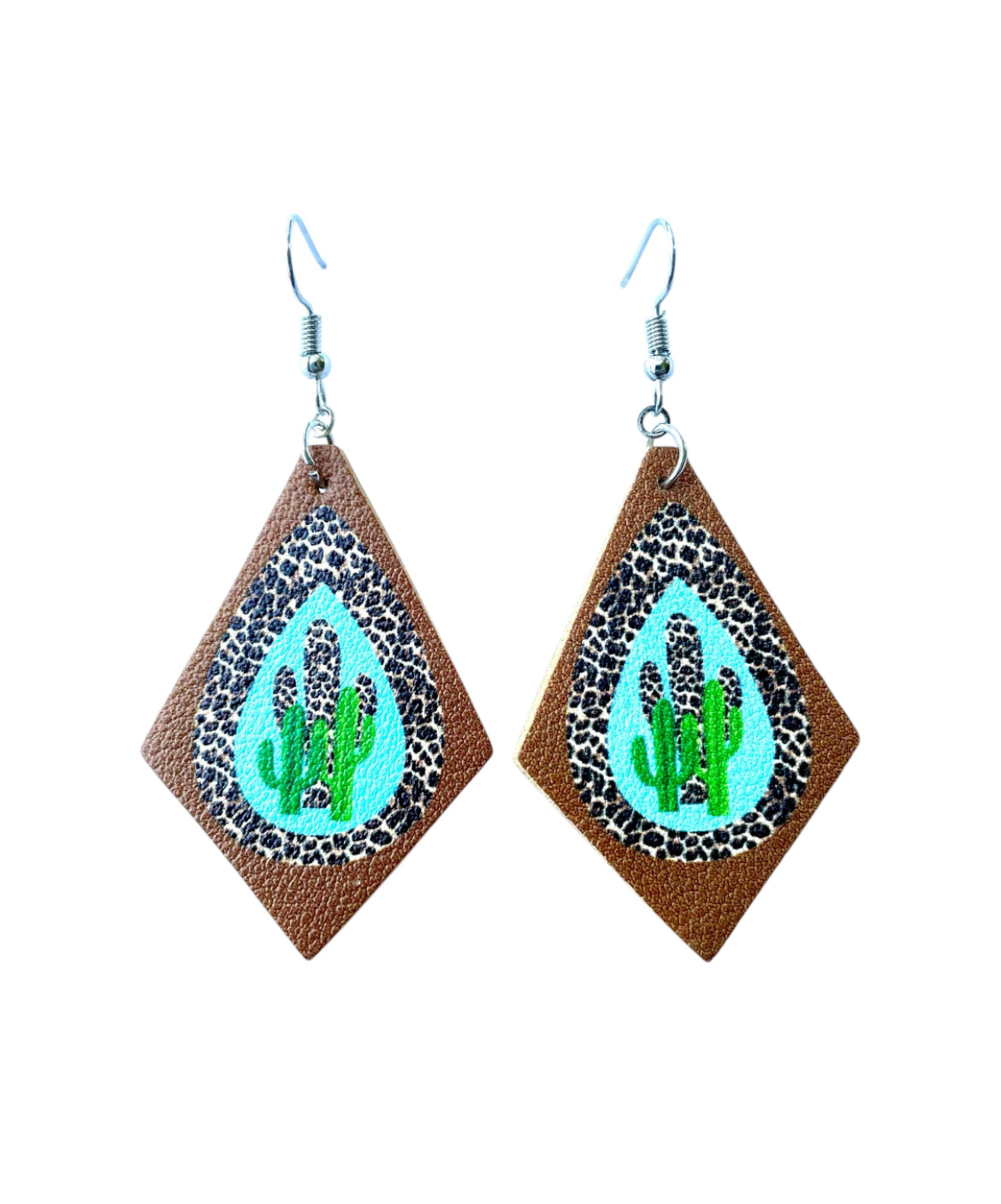 J6961 - Western Cactus Print Fishhook Earrings