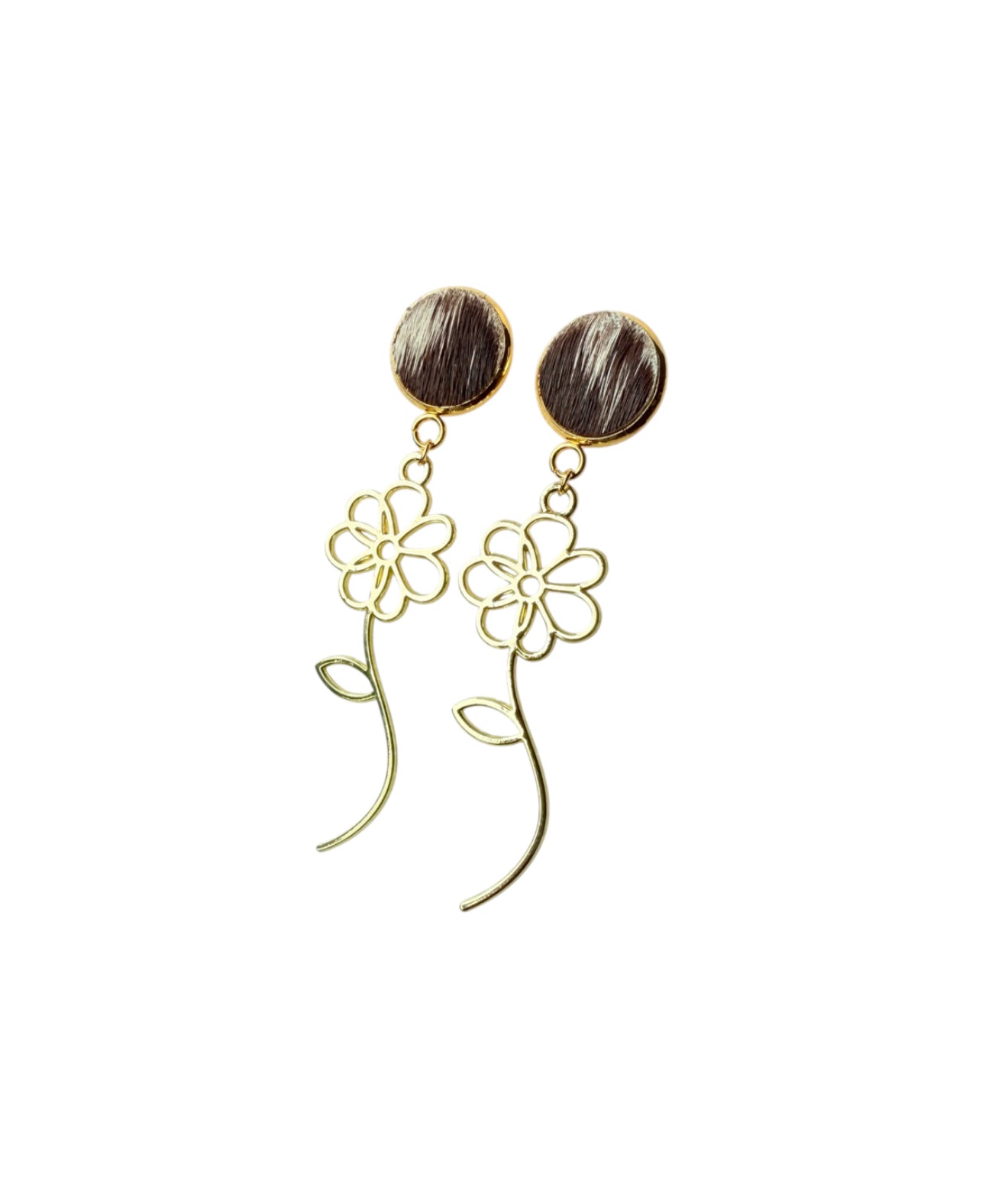 J6986A - 100% Hair on Hide Stud Dangle Earrings - Rawhide Western Wear