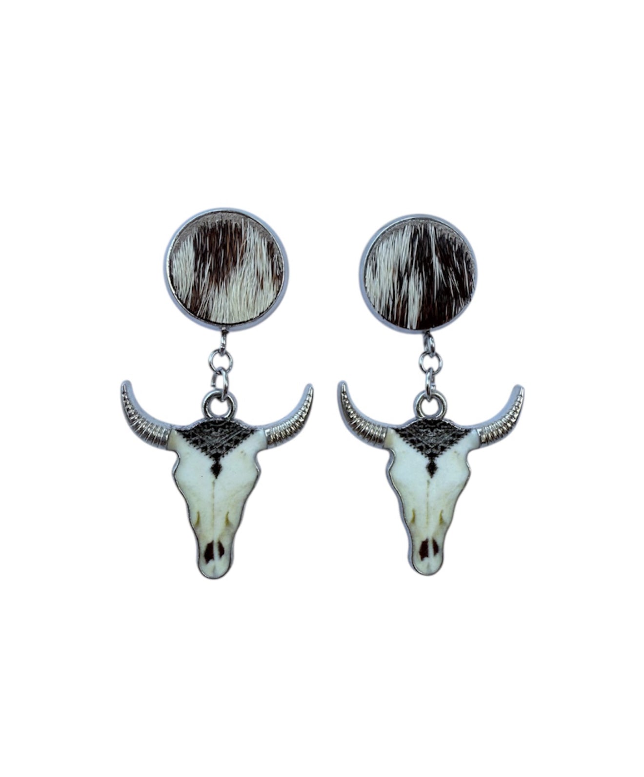 J7019D - 100% Hair on Hide Stud Dangle Earrings