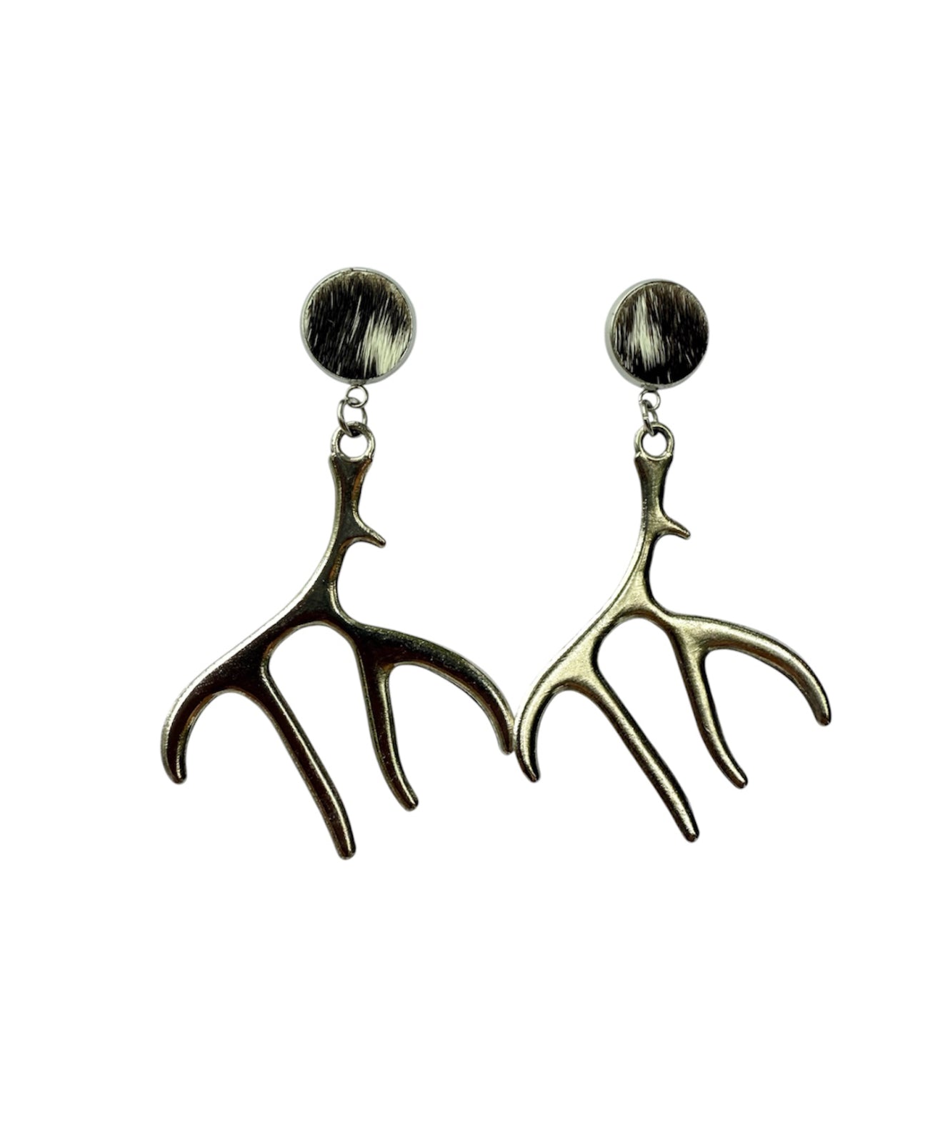 J7122 - 100% Hair on Hide Stud w Antler Earrings