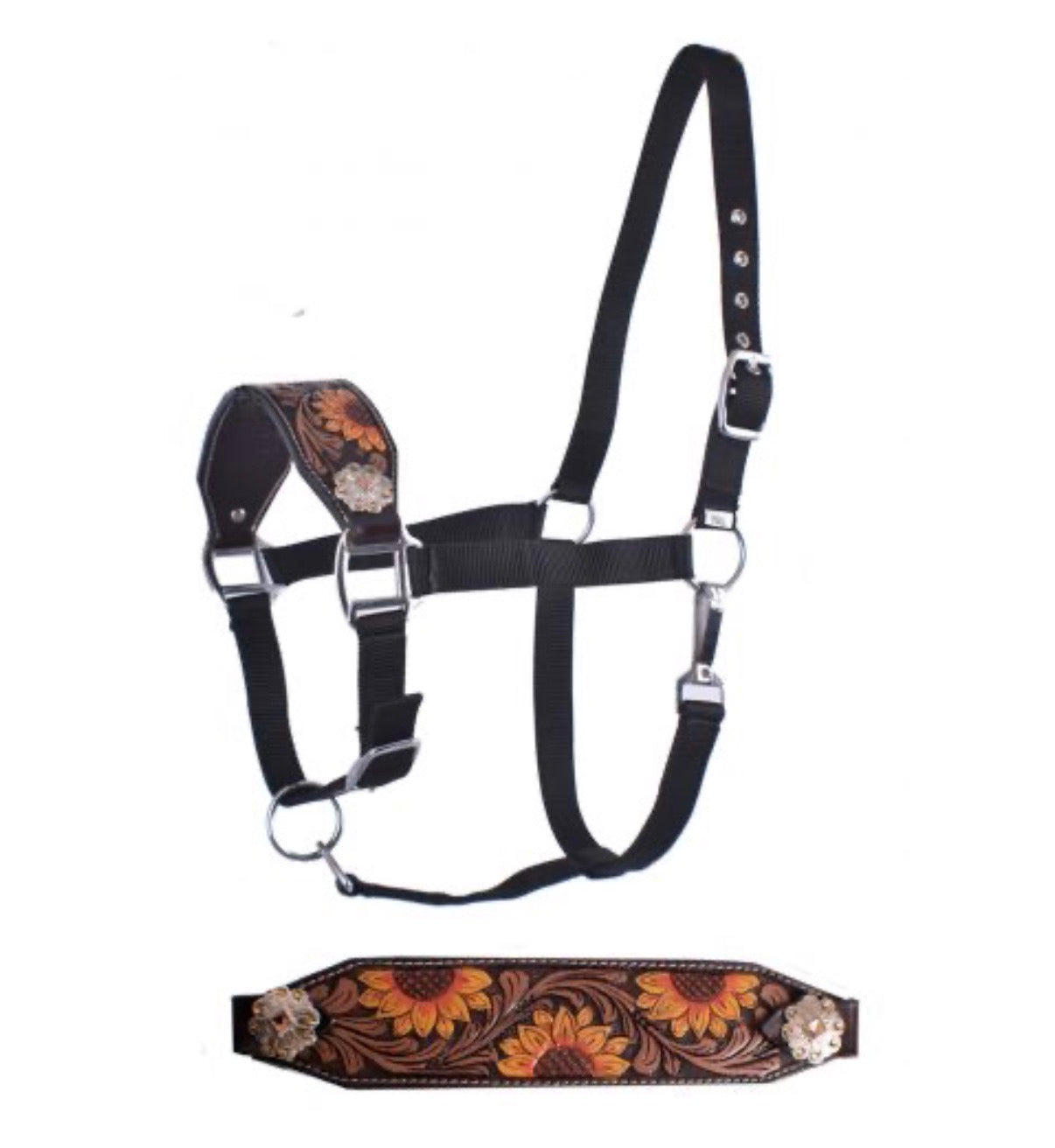 202302 - Hand Painted Sunflower Nylon Bronc Halter