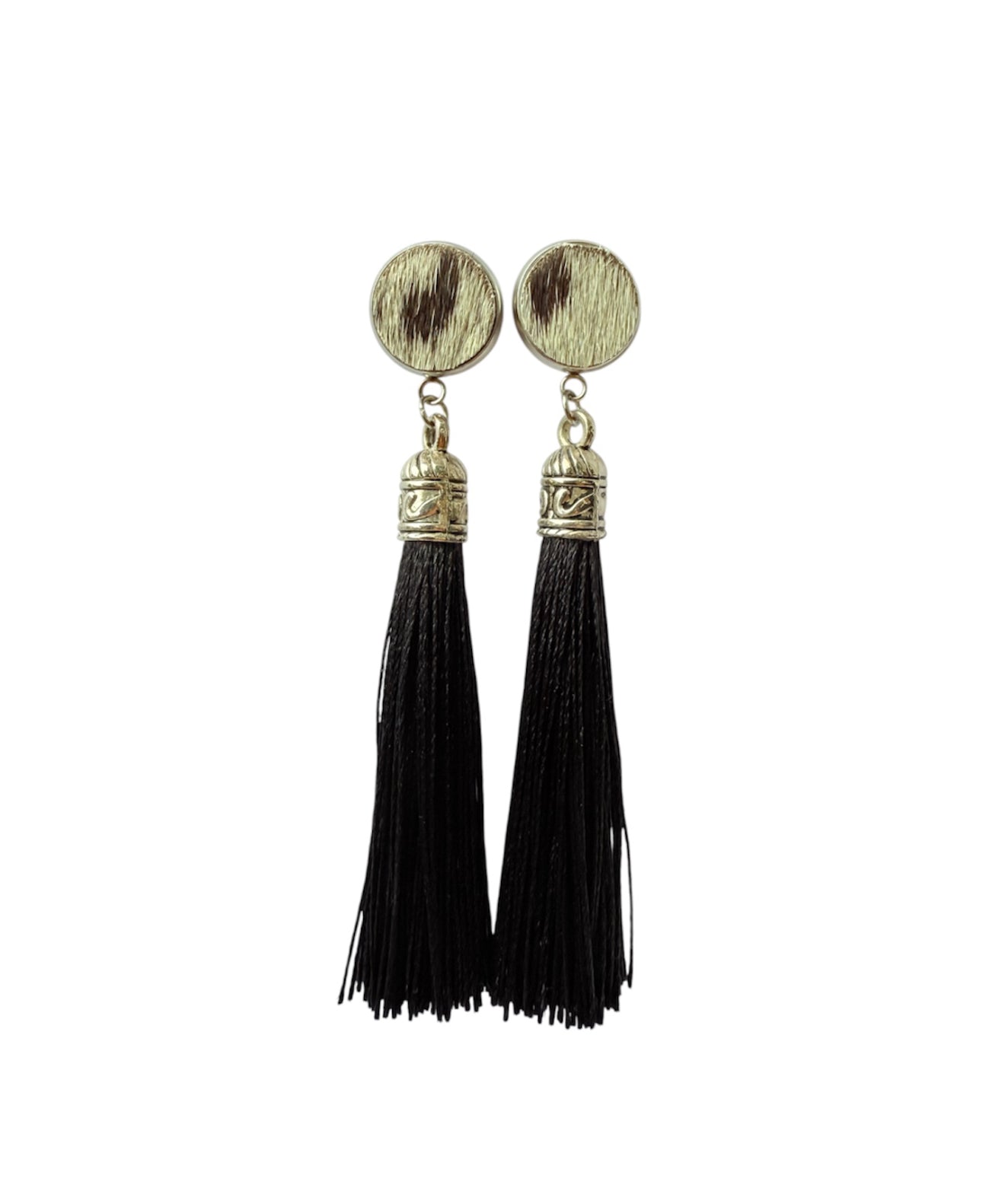 J6670A - 100% Hair on Hide Stud Tassel Earrings