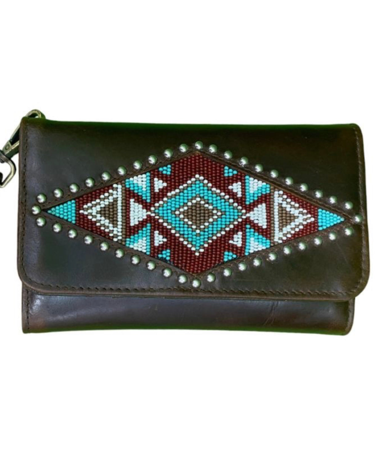 78204 - Klassy Cowgirl Leather Clutch Phone Wallet - Aztec Beaded