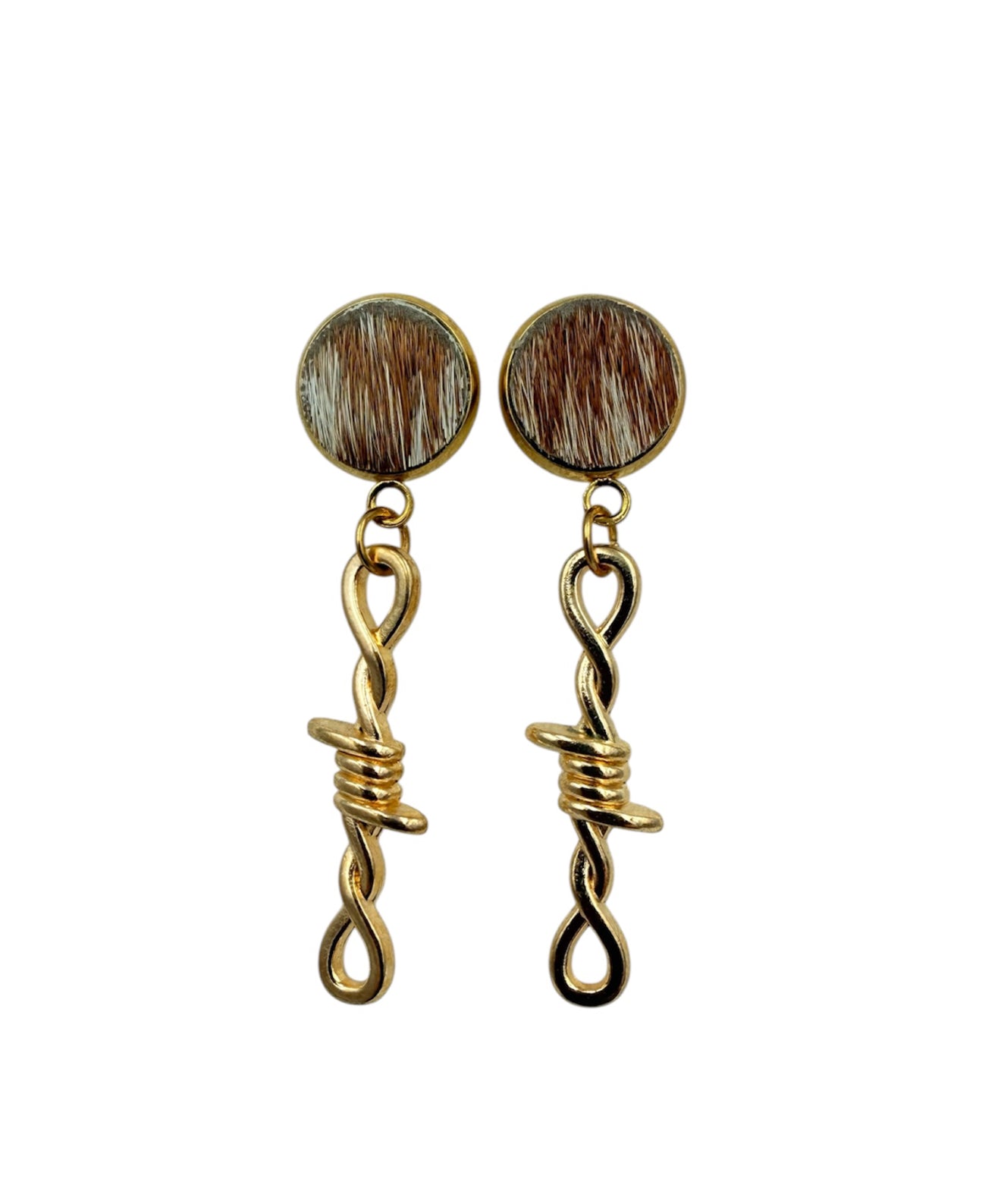 J7033A - 100% Hair on Hide Gold Colour Stud Dangle Earrings