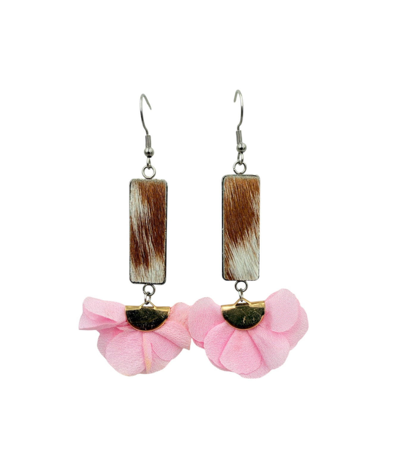 J7091A - Flower 100% Hair on Hide Earrings