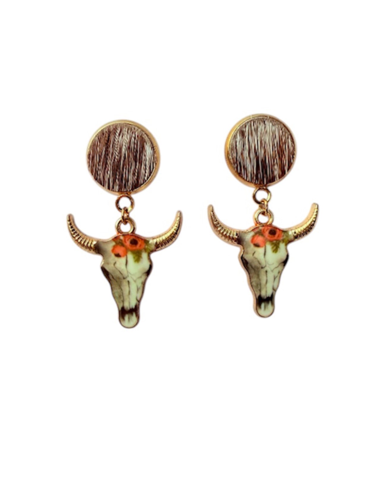 J6985D - 100% Hair on Hide Stud Dangle Earrings