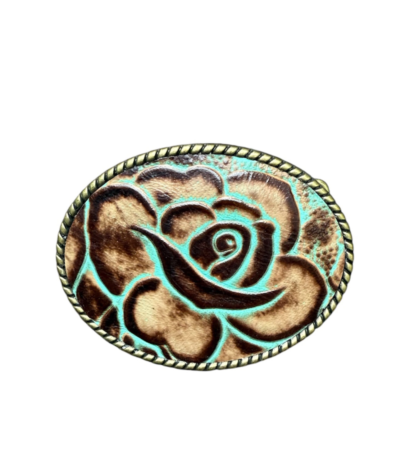A8871 - Silver Antique Colour Western Buckle w Leather Tooled insert